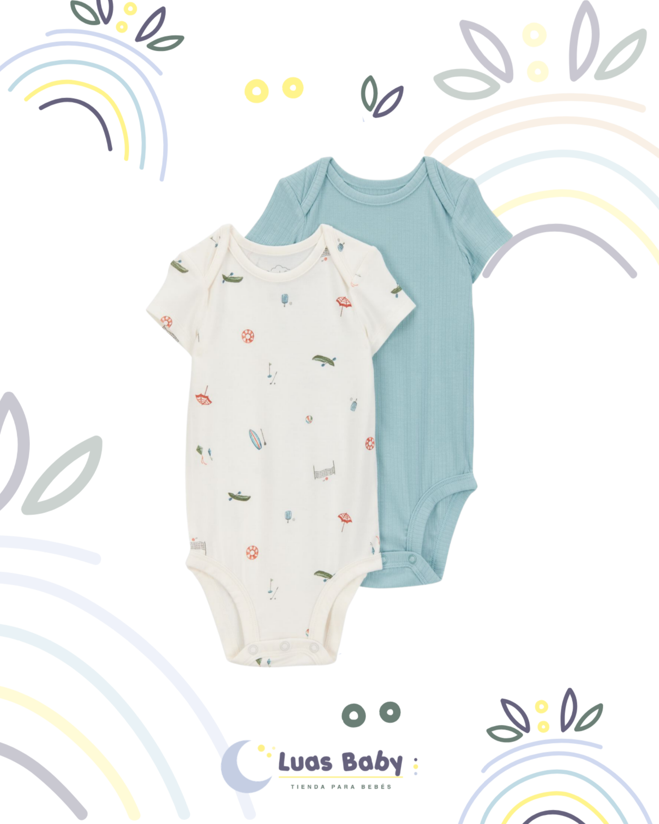 Pack 2 Bodies Manga Corta Estampado y Celeste