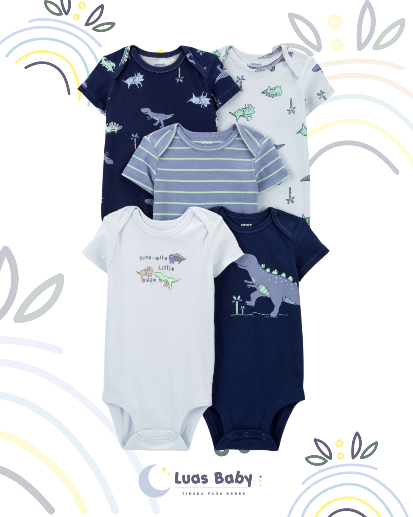 Pack 5 Bodies Dinosaurios Azul Carter's