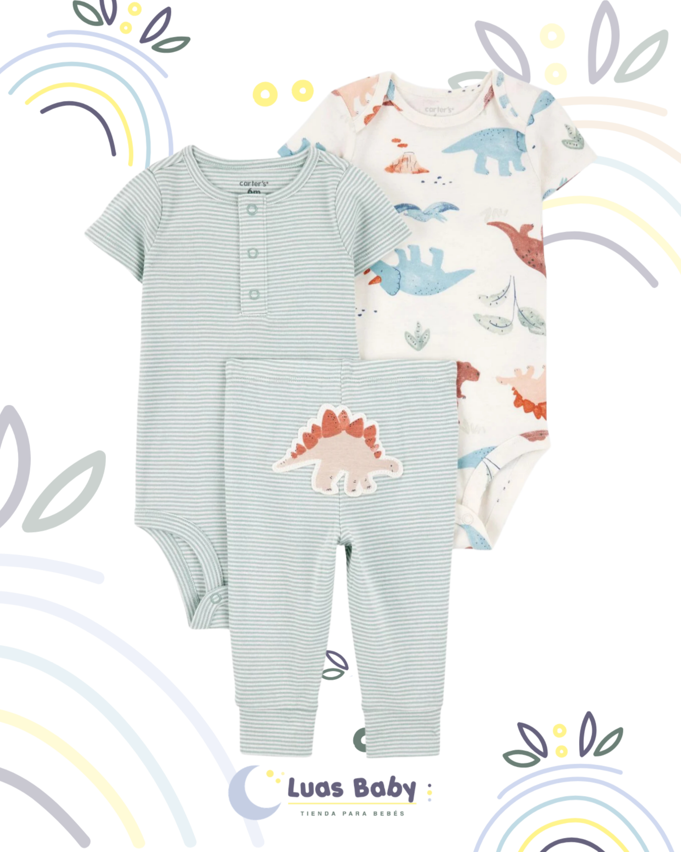 Conjunto 3 Piezas Dinosaurios Carter's