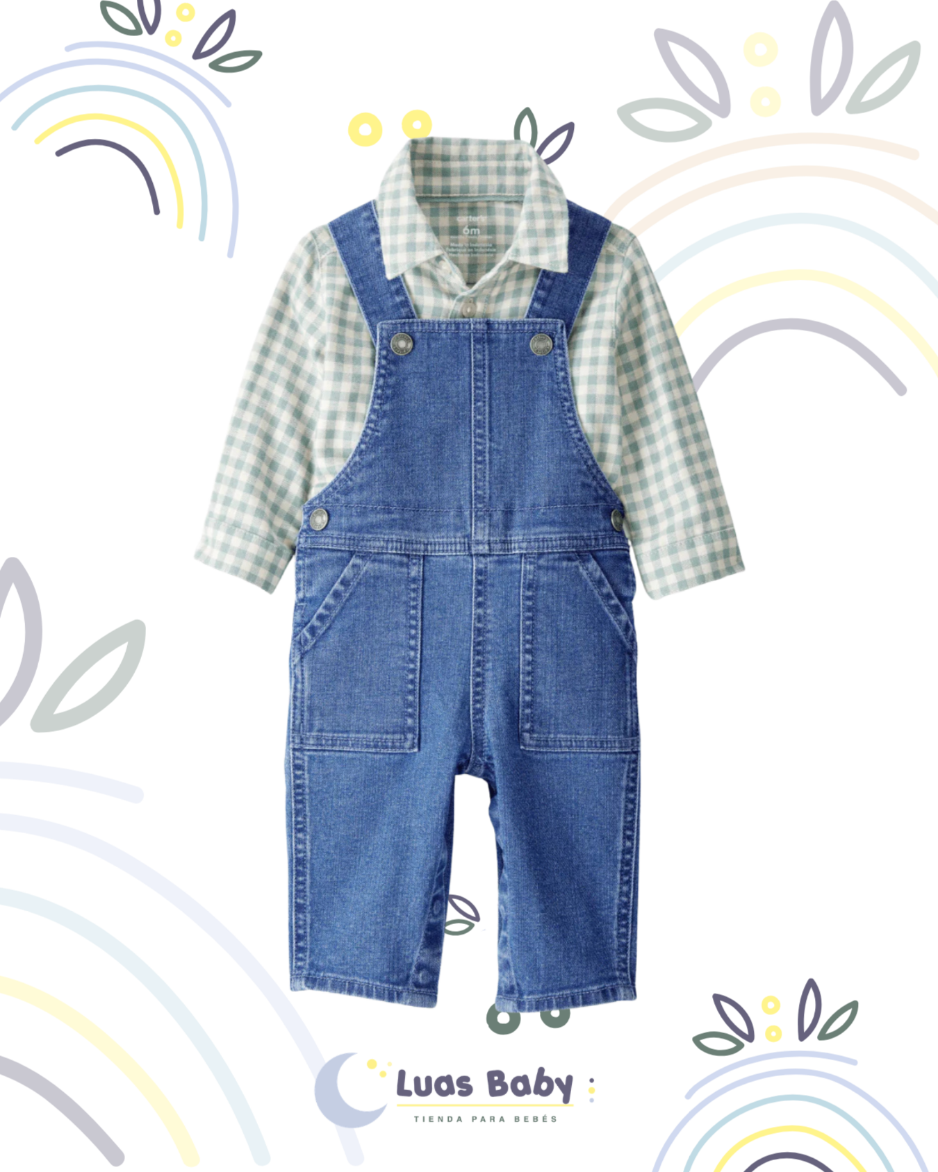 Conjunto Overol Denim con Camisa a Cuadros