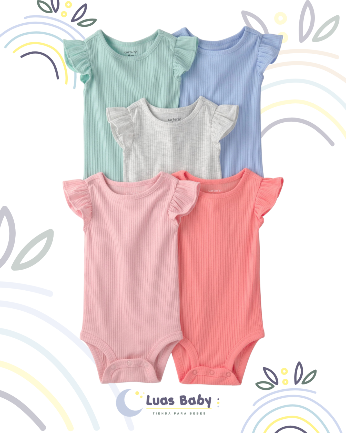 Pack 5 Bodies con Vuelos Colores Pastel