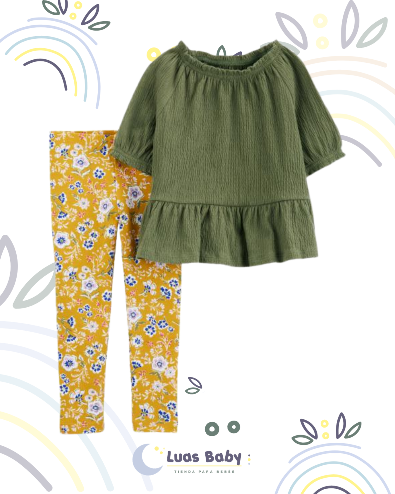 Conjunto Blusa + Legging Floral Verde y Amarillo