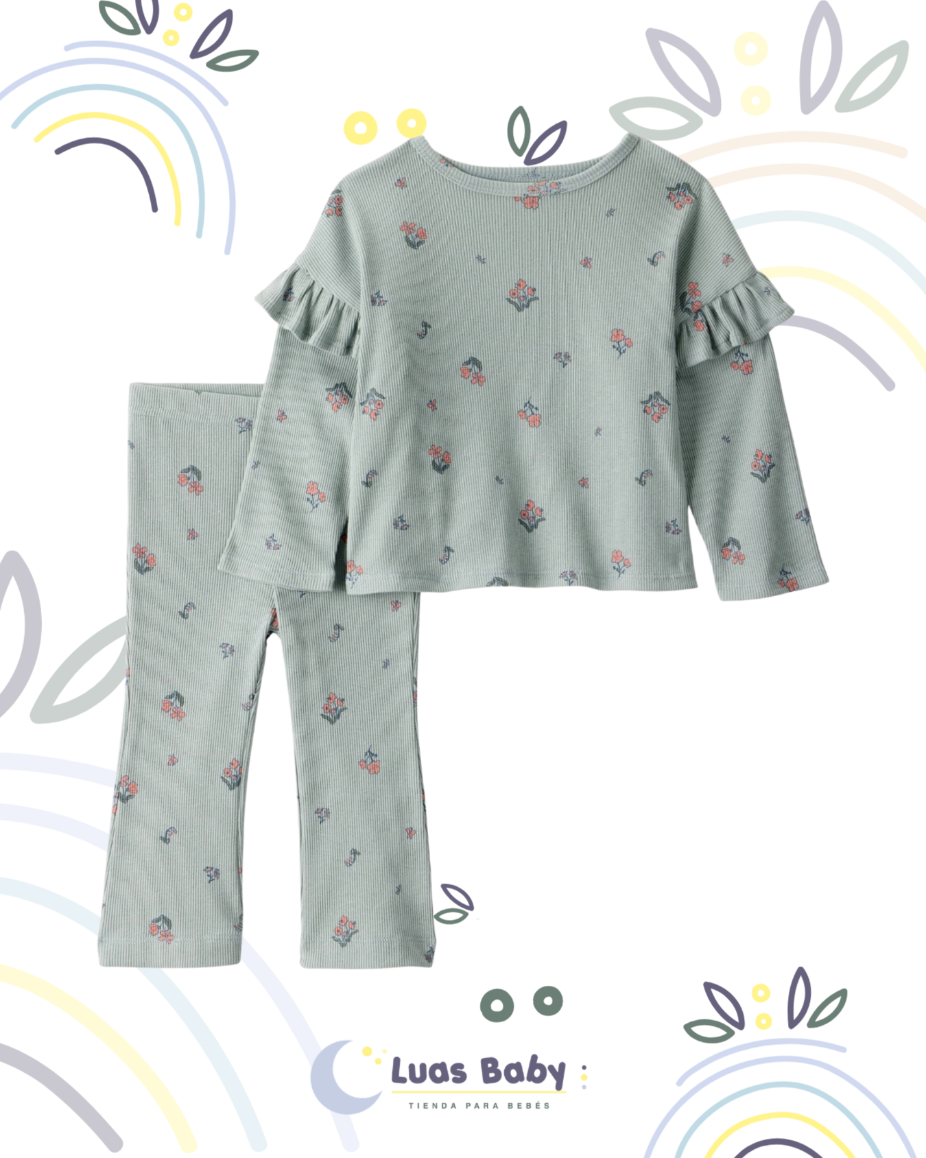 Conjunto Pijama Floral Verde
