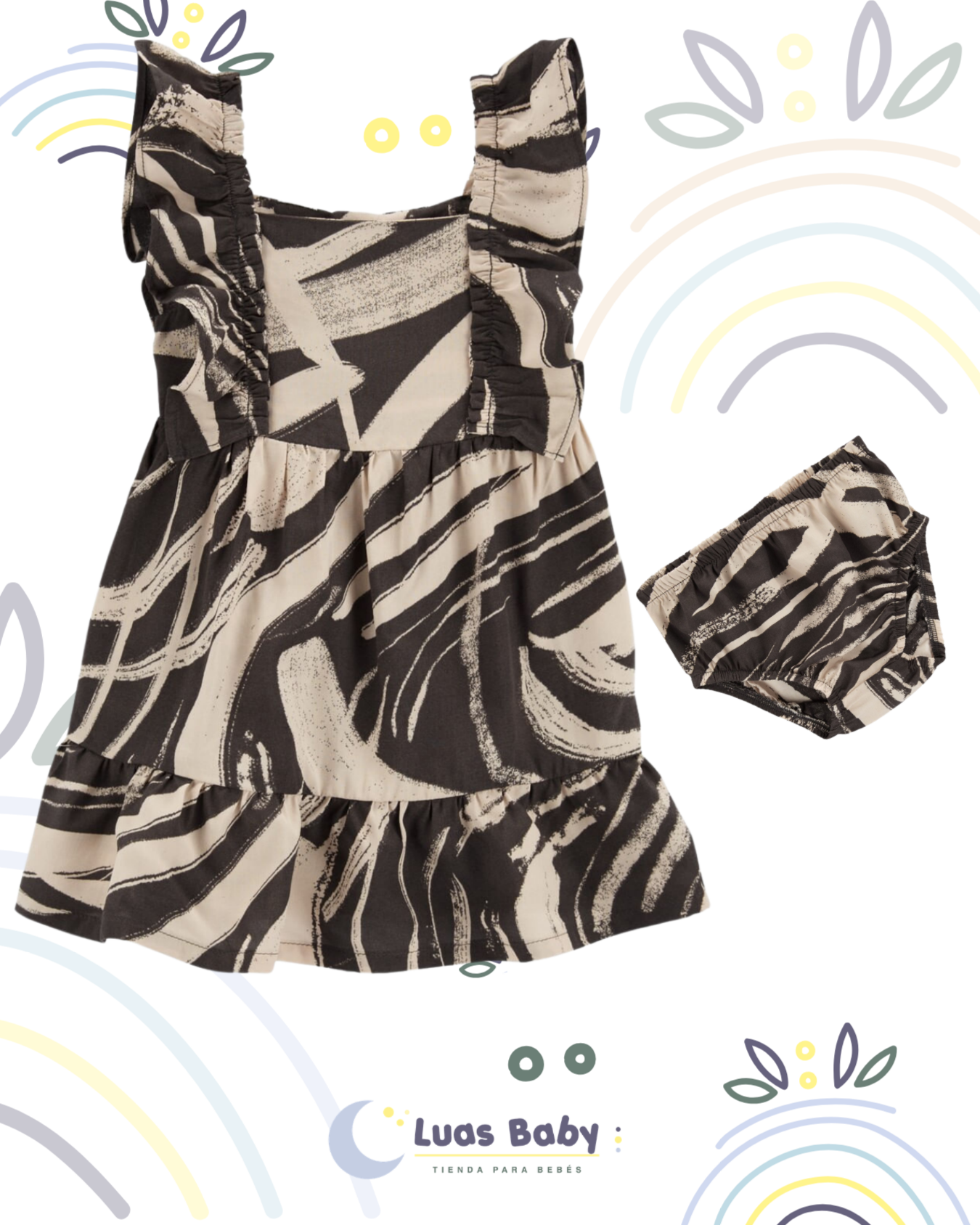 Vestido + Bloomers Estampado Abstracto Negro