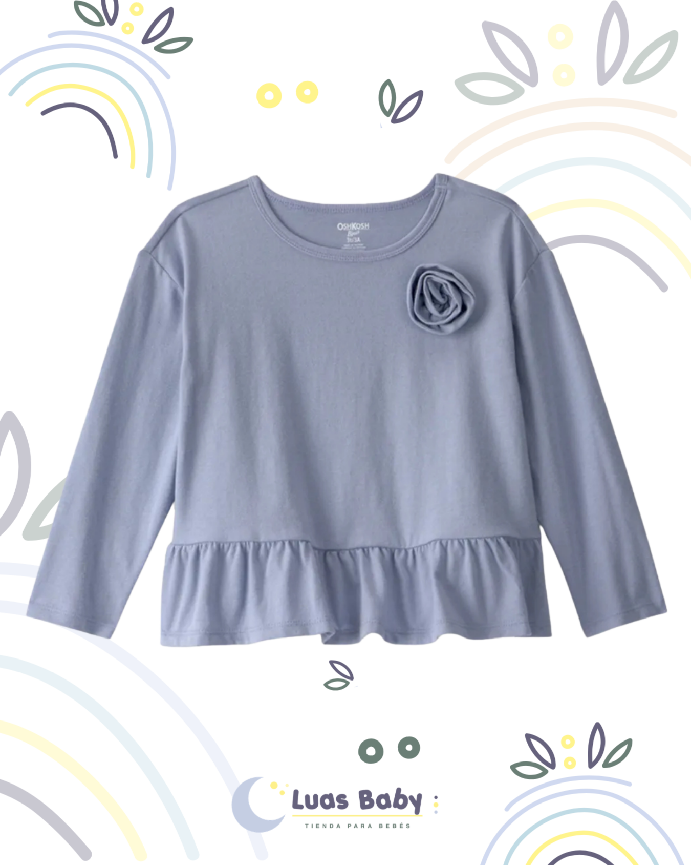 Blusa Manga Larga con Volante Azul Grisáceo