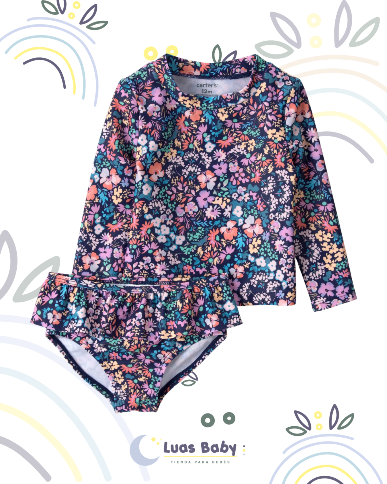 Swimsuit 2 Piezas Floral Manga Larga Carter's