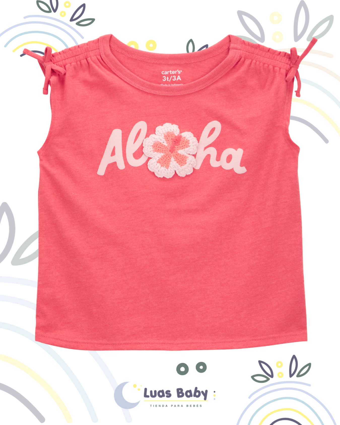 Camiseta Sin Mangas "Aloha" Rosada Carter's