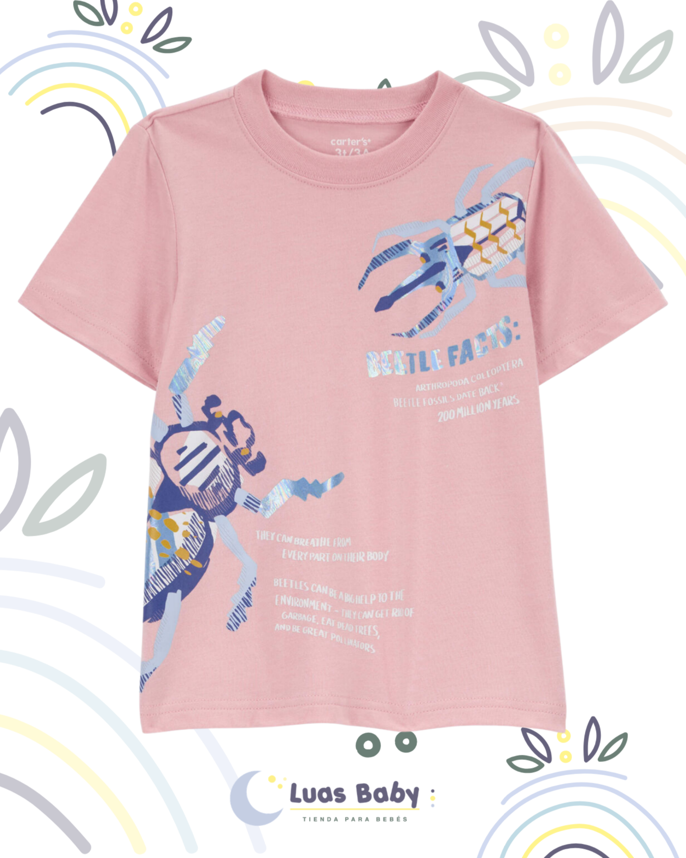 Camiseta Manga Corta Escarabajo Rosada Carter's