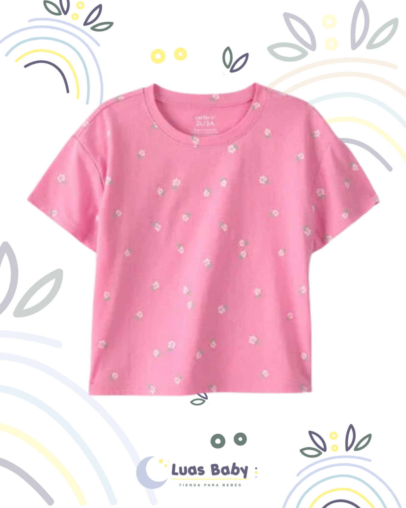 Camiseta Manga Corta Crop Top Flores Rosada Carter's