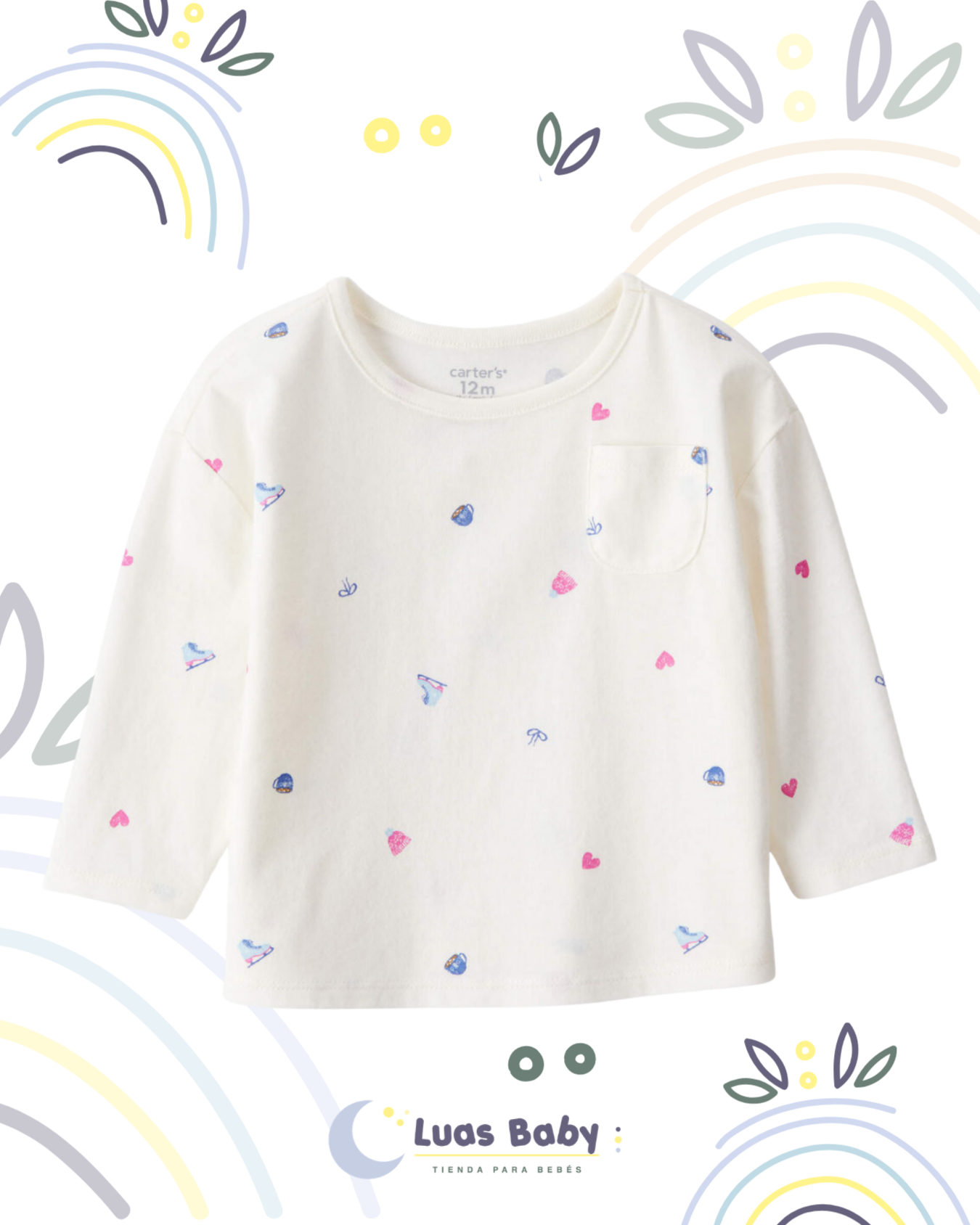 Camiseta Manga Larga Mariposas y Corazones