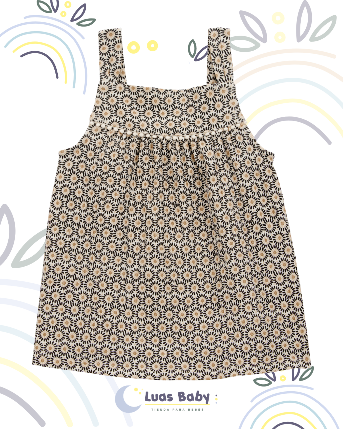 Vestido Tirantes Geométrico Negro y Dorado
