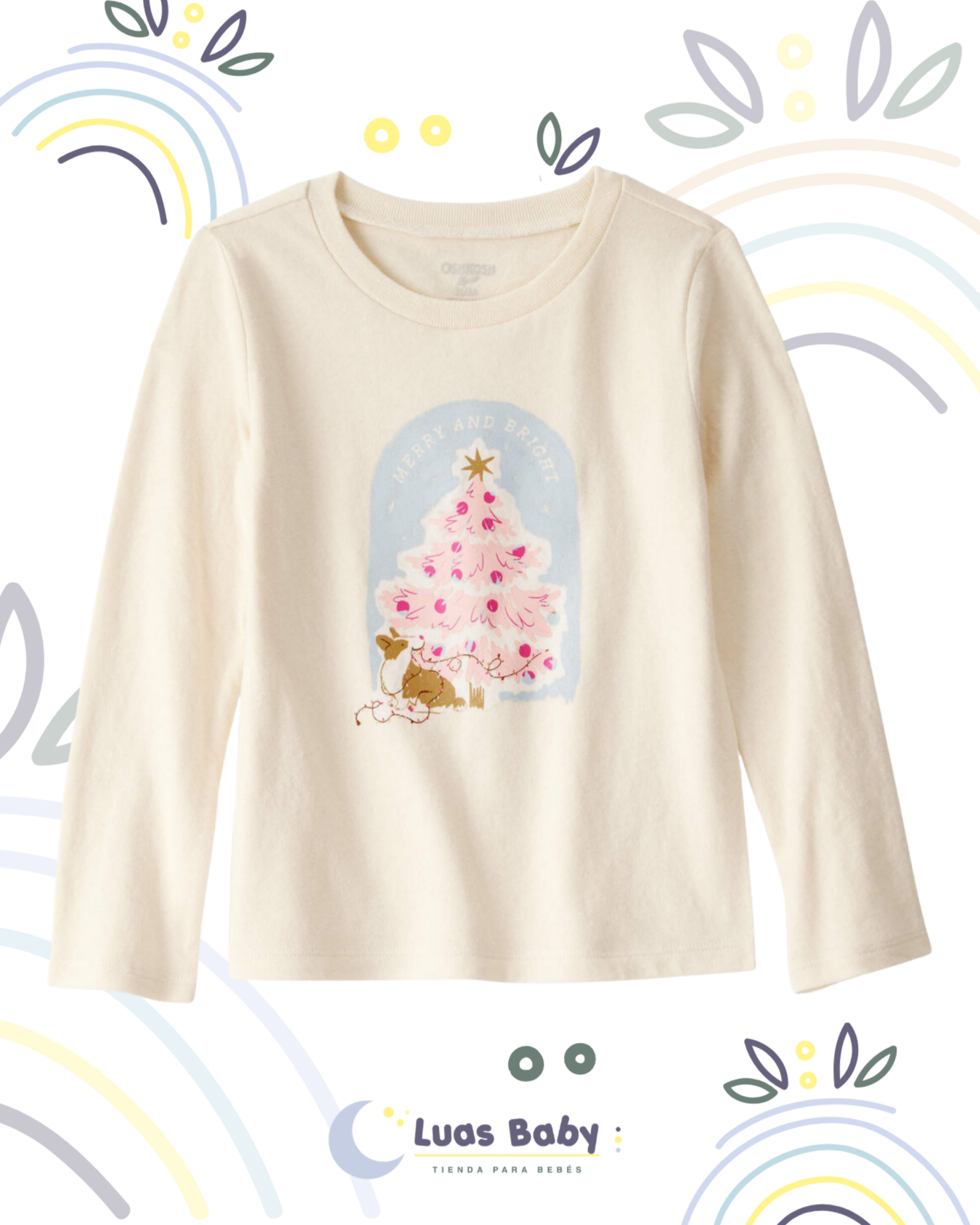 Camiseta Manga Larga Navideña Árbol Rosado