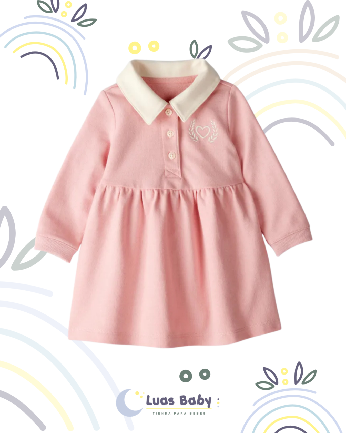 Vestido Polo Rosado Manga Larga