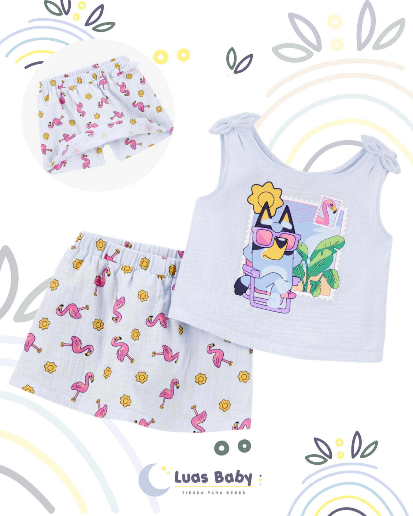 Conjunto Bluey Verano Top + Shorts Flamencos