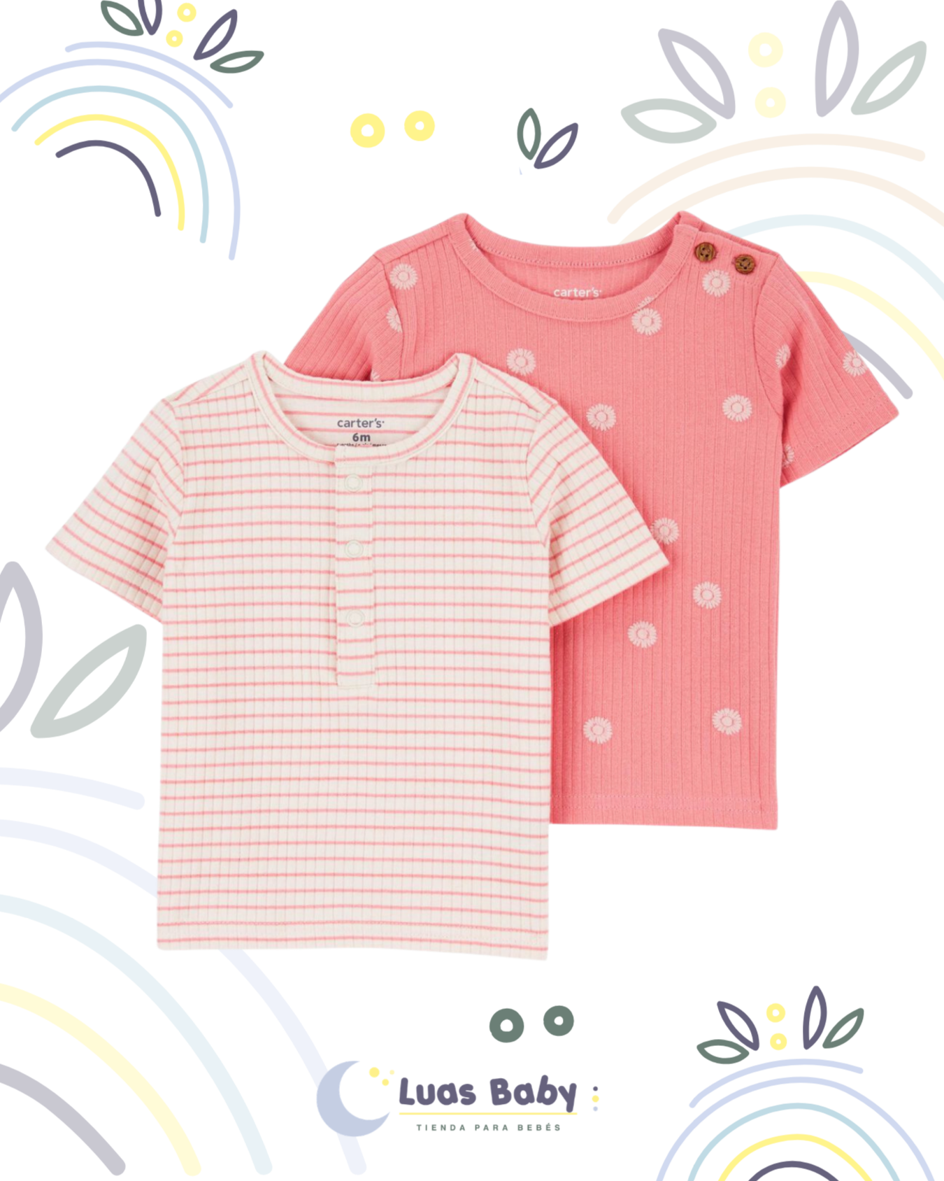 Pack 2 Tops Manga Corta Rib Rosados Carter's