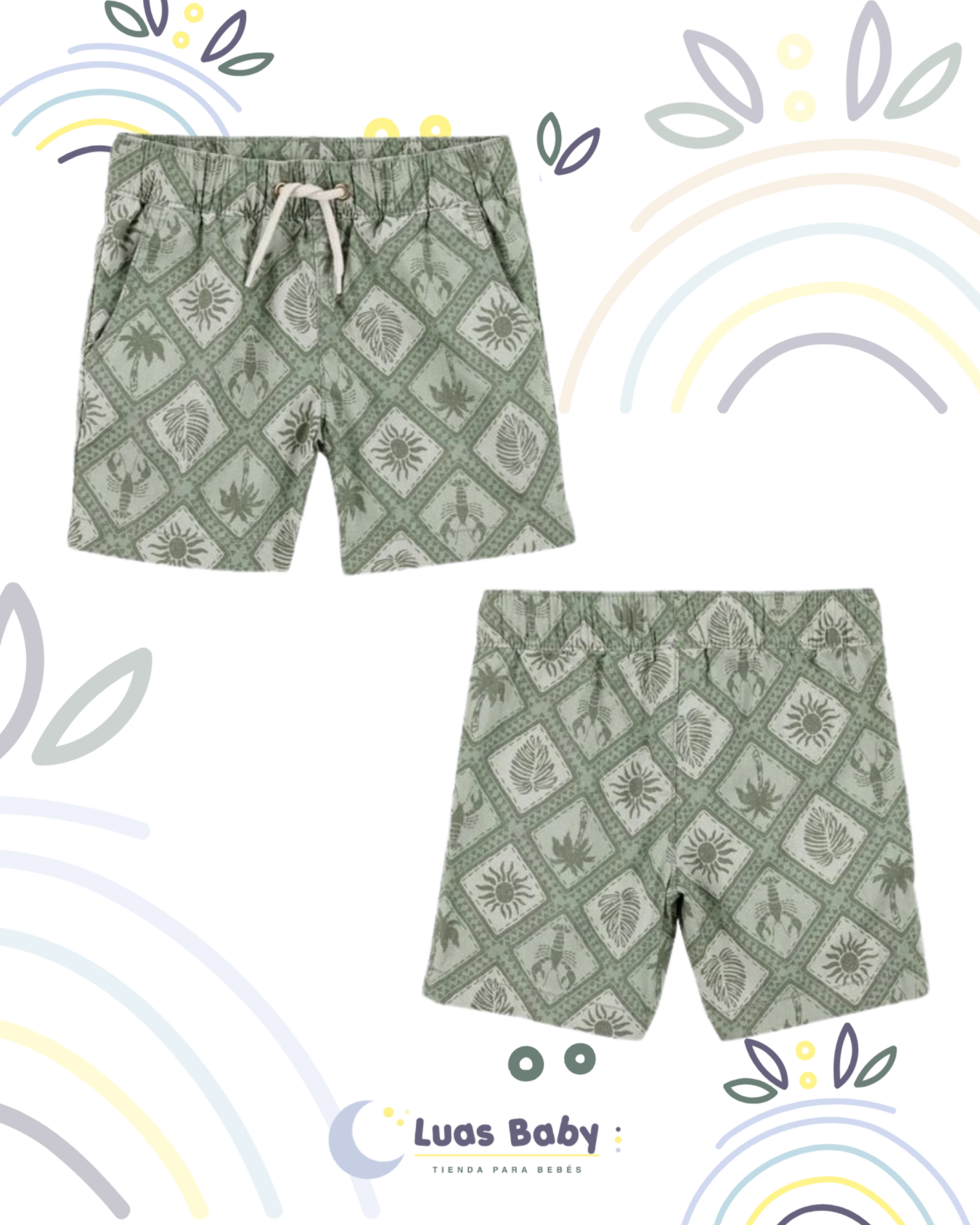 Short de Baño Estampado Tropical Verde