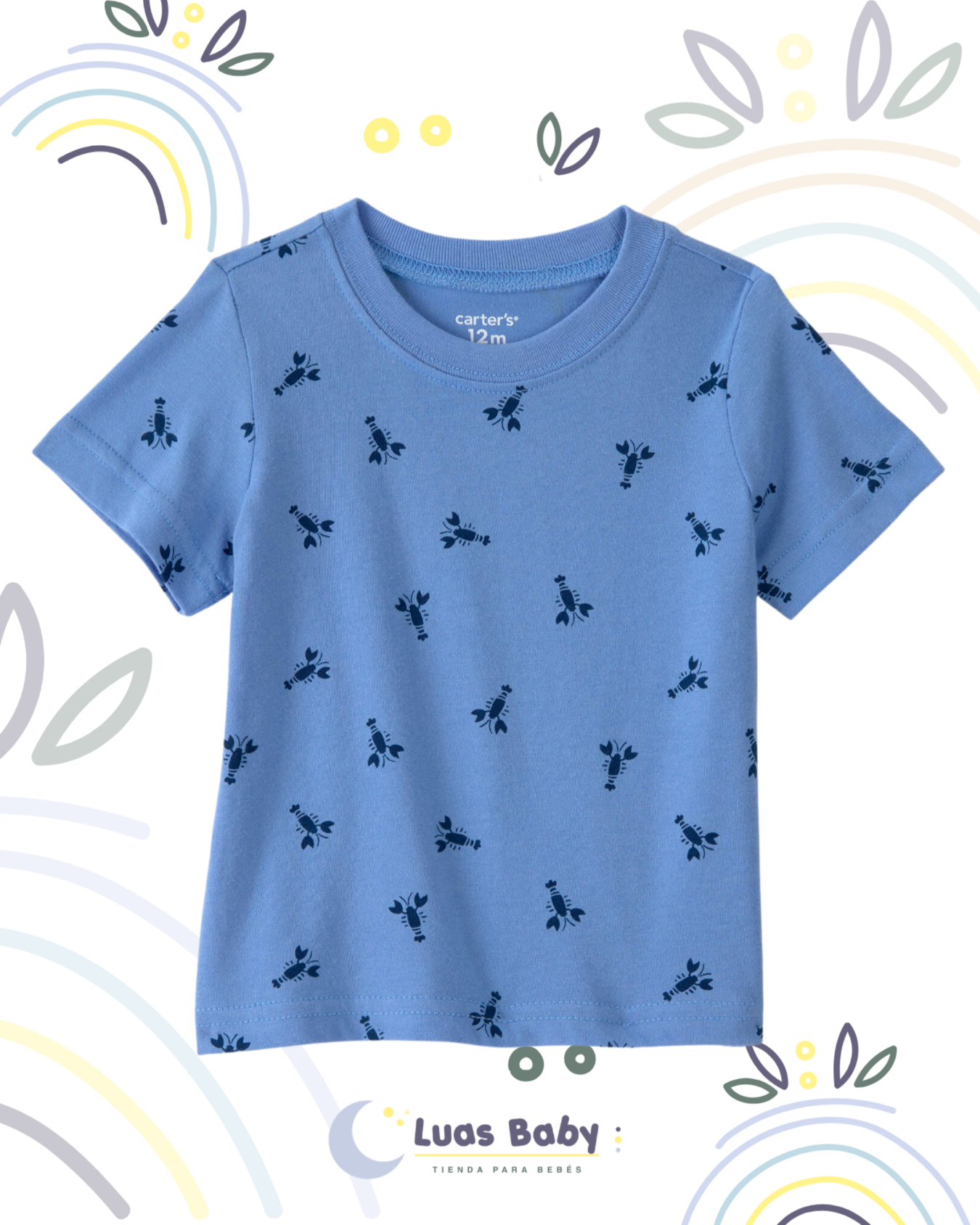 Camiseta Manga Corta Langostas Azul Carter's