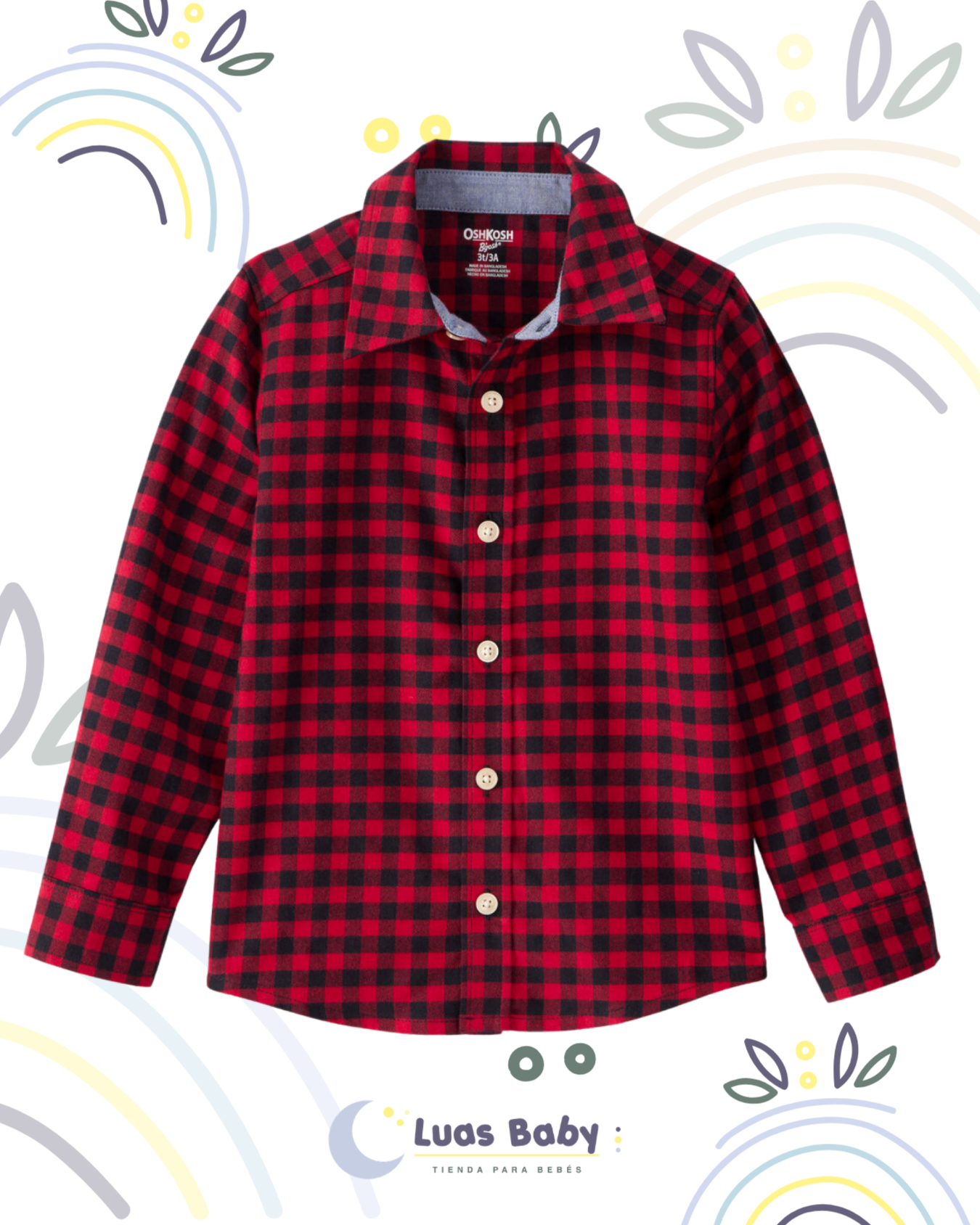 Camisa Manga Larga Cuadros Búfalo Rojo OshKosh