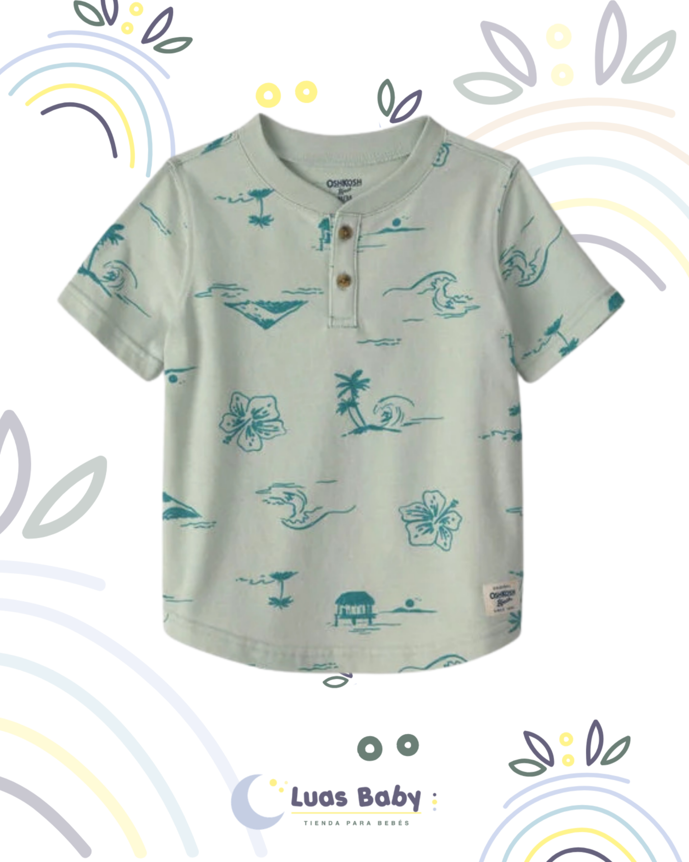 Camiseta Henley Surf Playa Verde Agua OshKosh