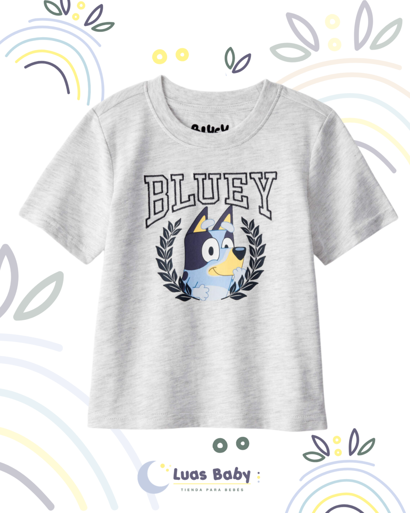 Camiseta Manga Corta Bluey Universitario Gris