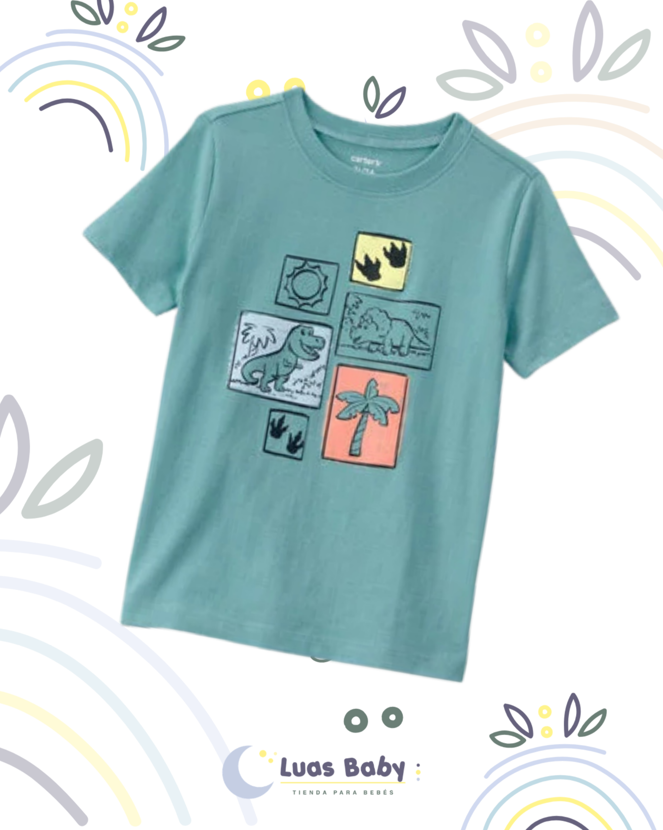 Camiseta Manga Corta Dinosaurios en Paneles Carter's