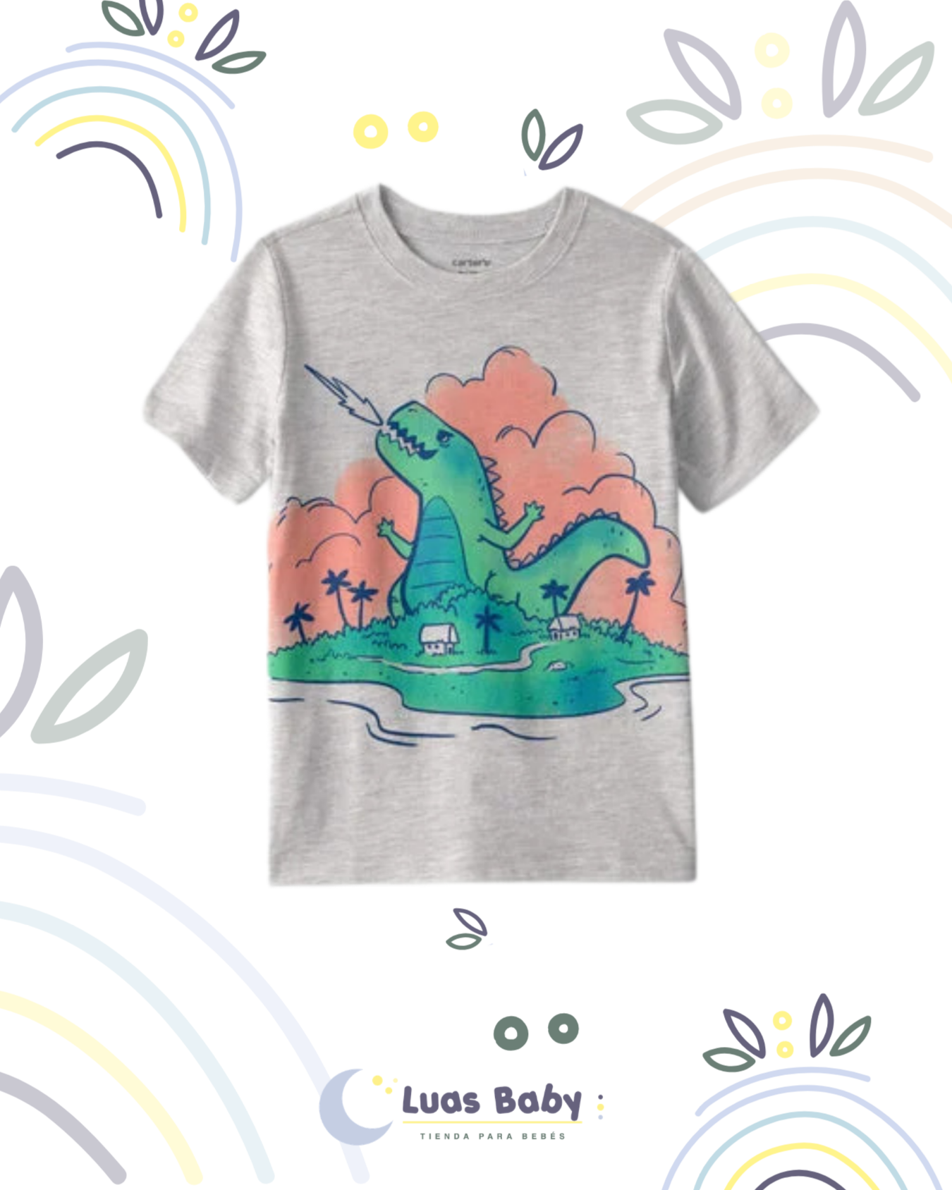 Camiseta Manga Corta Dinosaurio Godzilla Gris