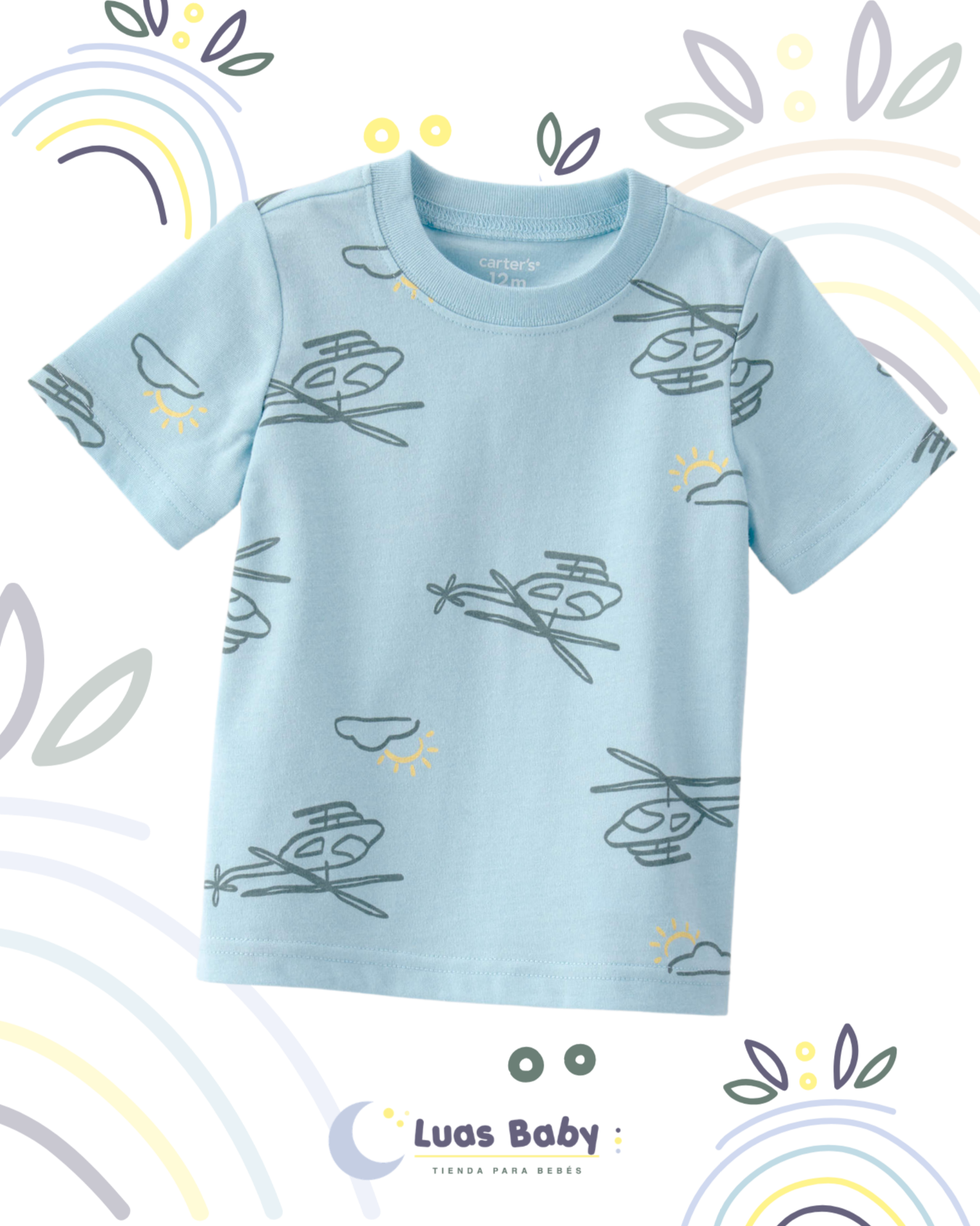 Camiseta Manga Corta Helicópteros Azul Carter's