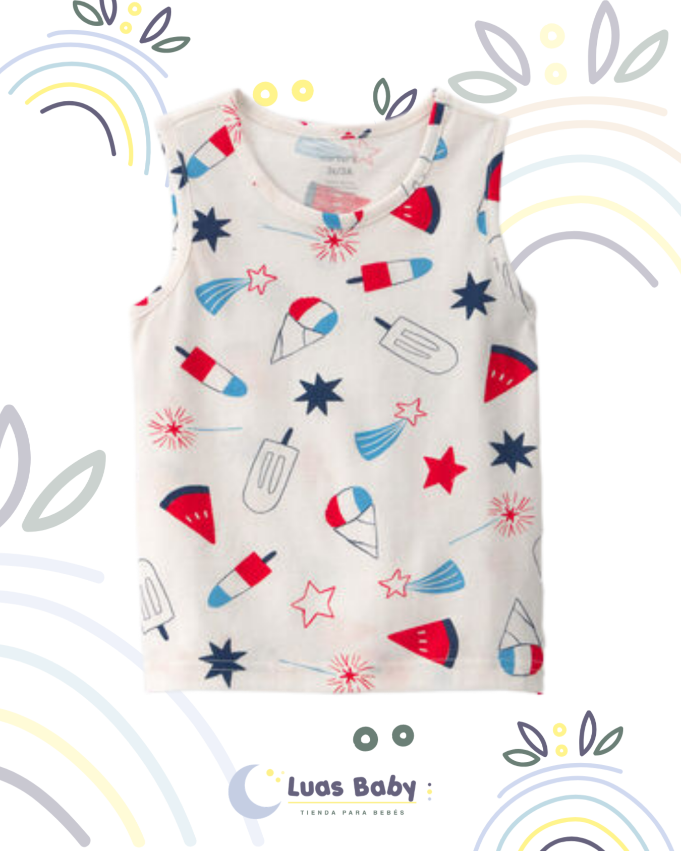 Camiseta Sin Mangas Verano Paletas y Estrellas
