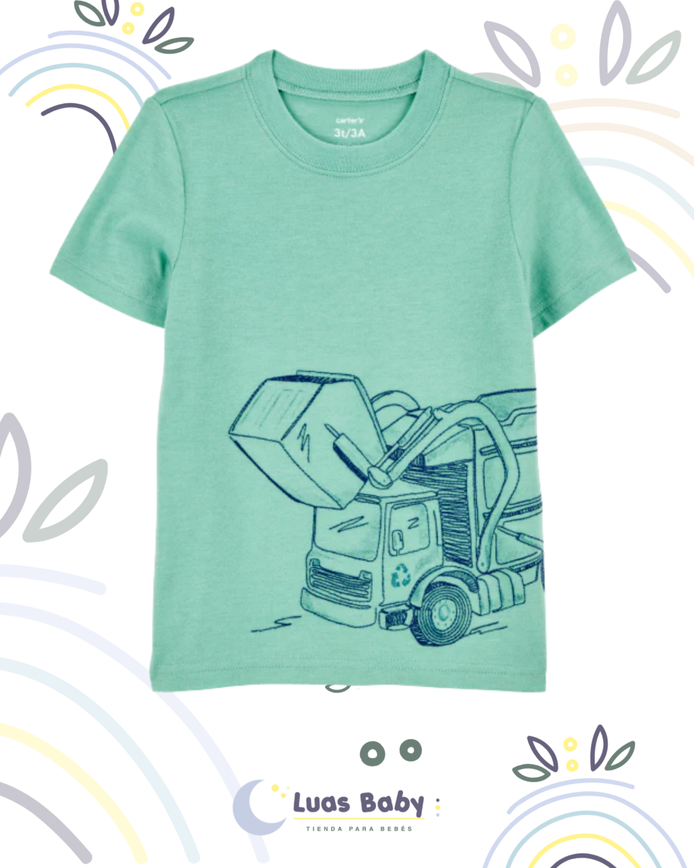 Camiseta Manga Corta Camión Construcción Verde