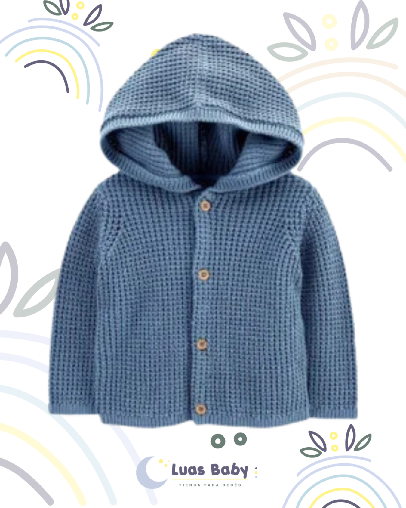Cardigan Tejido con Capucha Azul Niño
