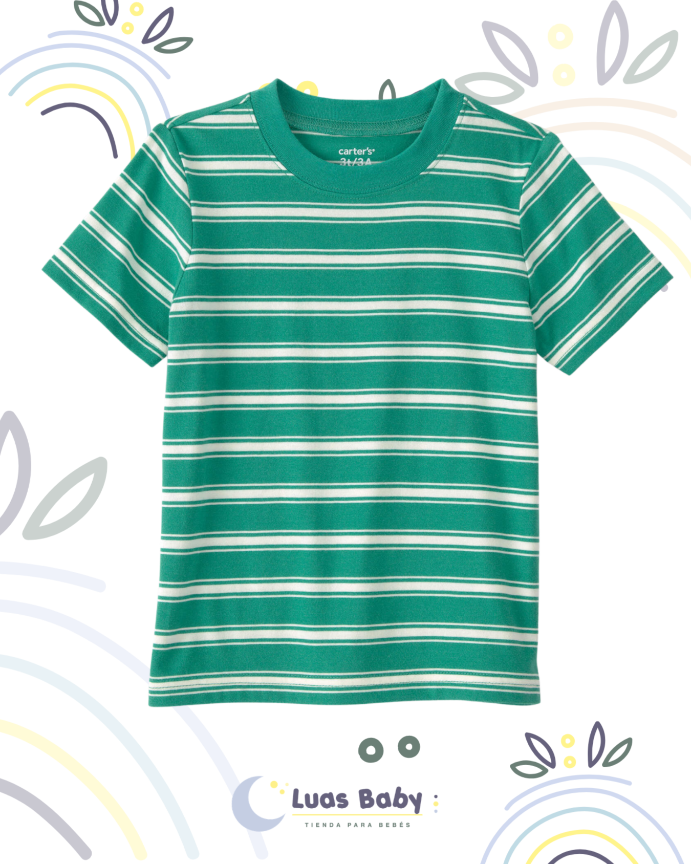 Camiseta Manga Corta Rayas Verde y Blanco