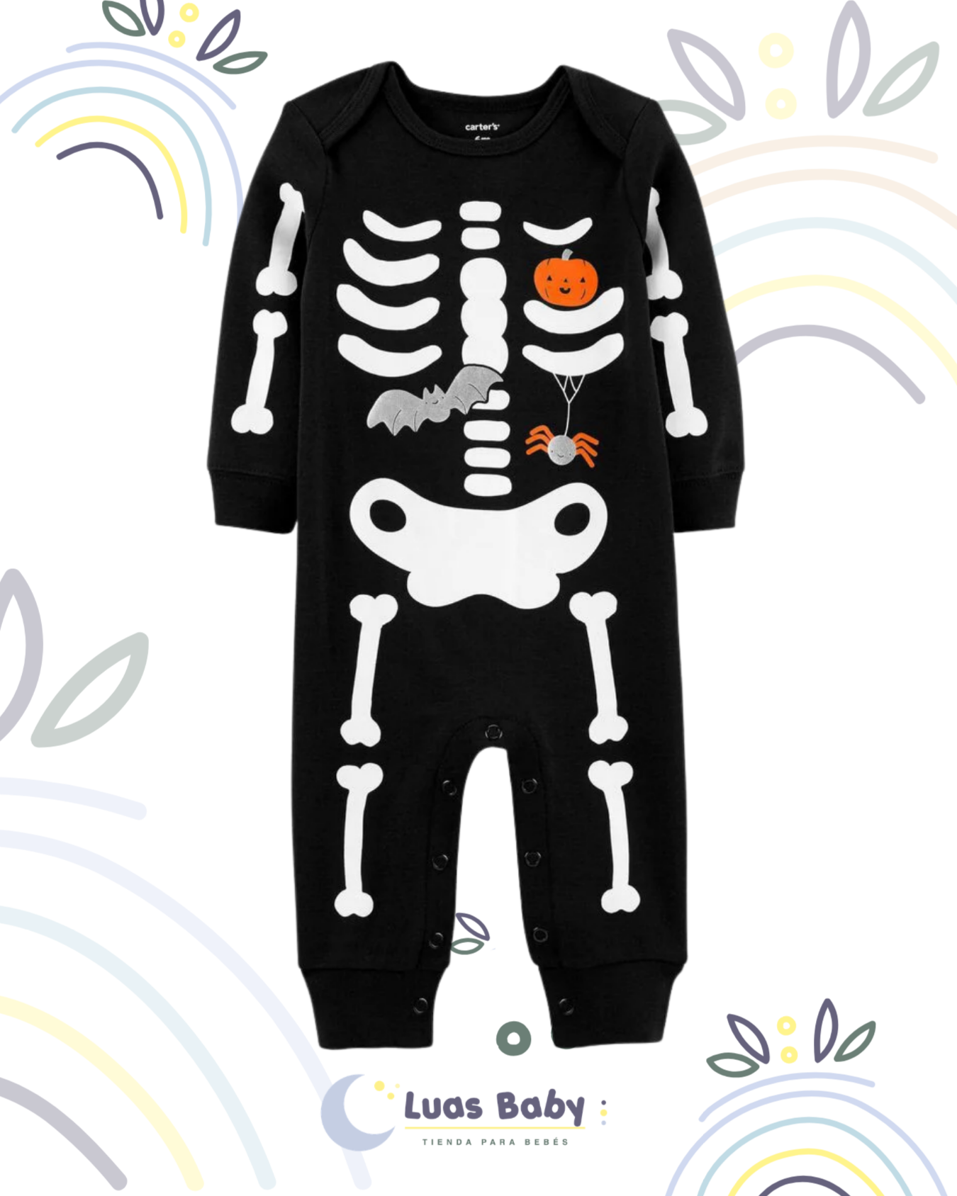 Enterizo Halloween Esqueleto Negro Carter's