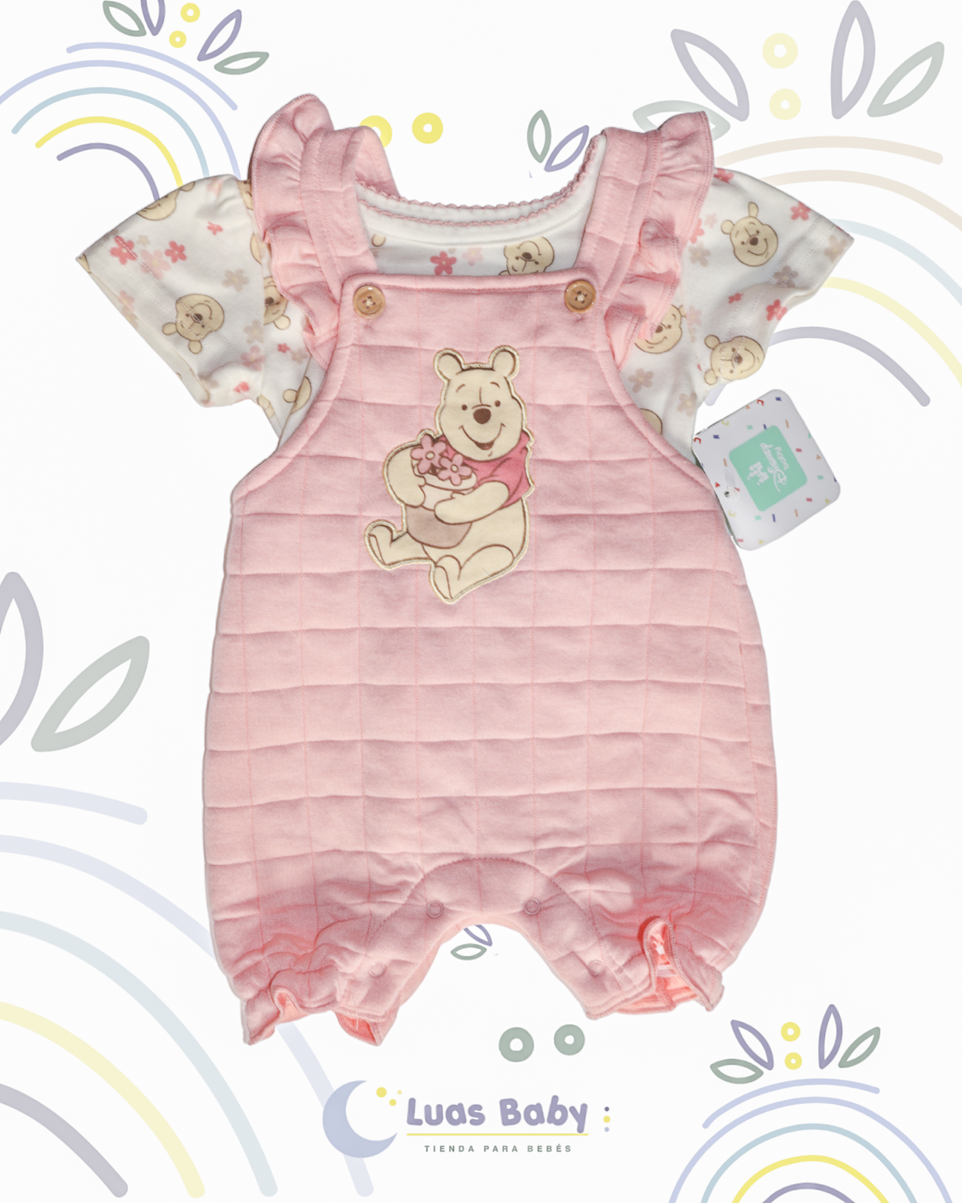 Conjunto Overol + Camiseta Winnie Pooh Rosa