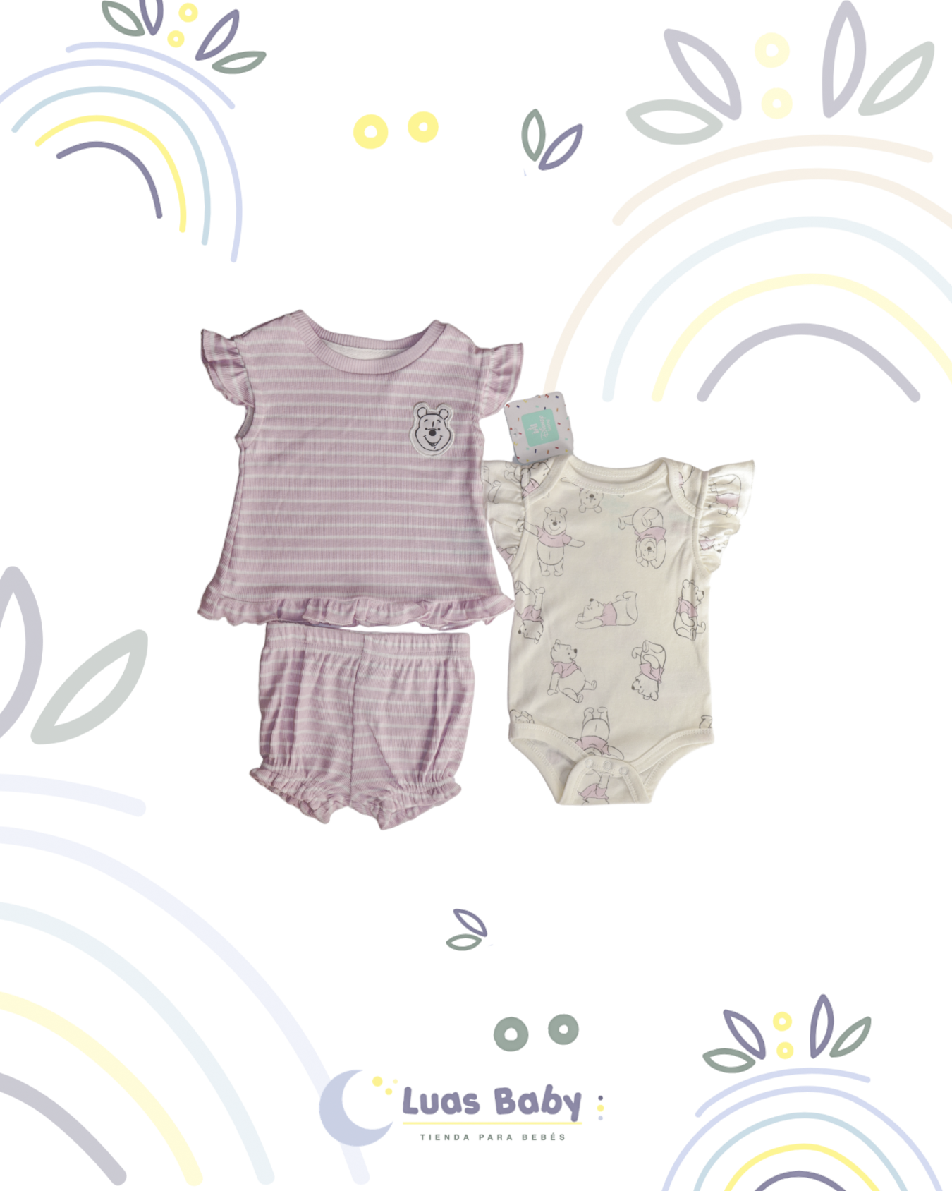 Conjunto Doble Winnie Pooh Camiseta + Short + Body