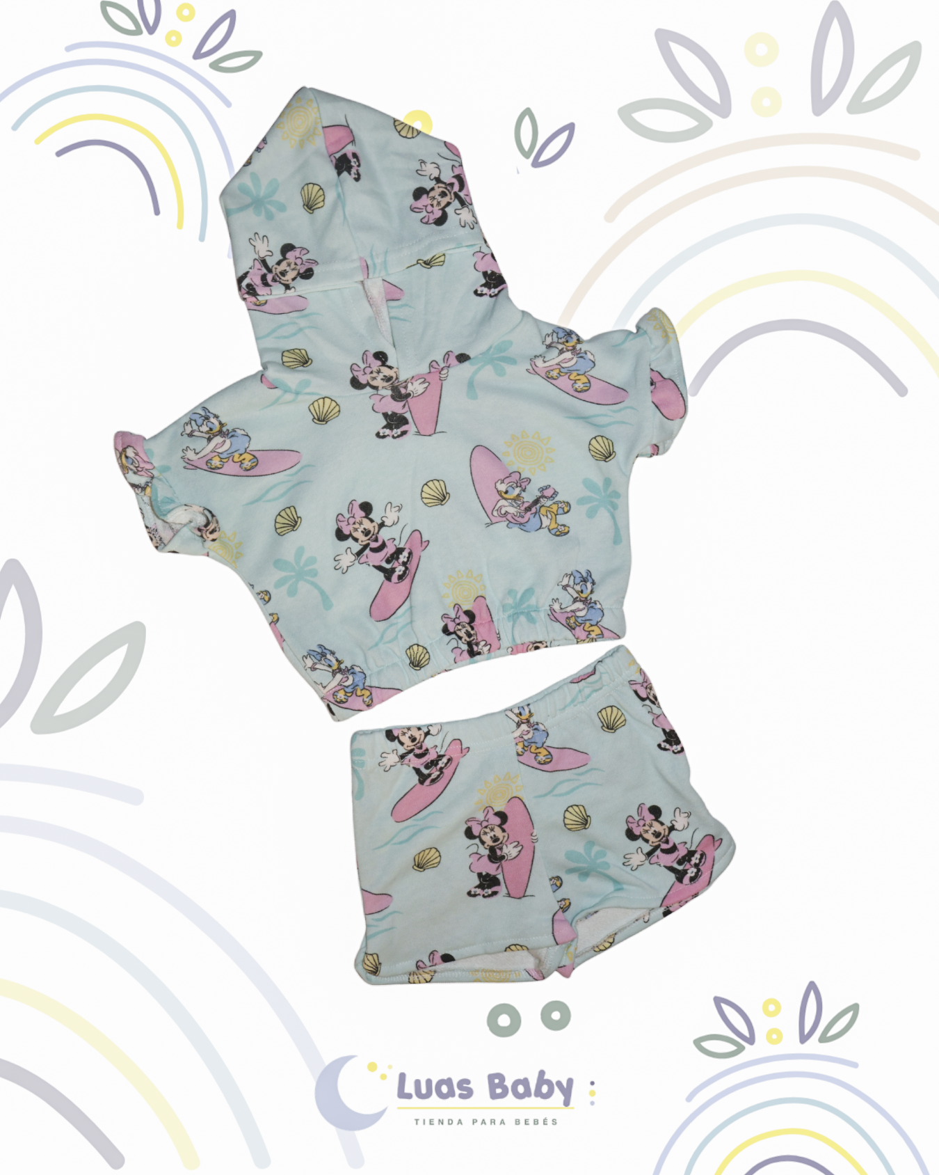 Conjunto Capucha + Short Minnie + Daisy Surf Verde Menta