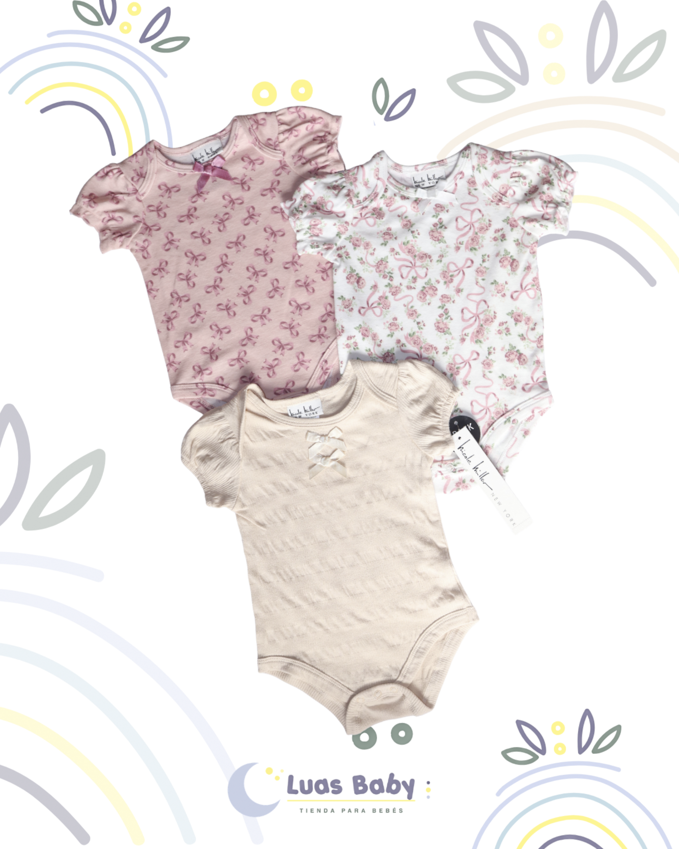 Pack 3 Bodies Manga Corta Floral Rosa + Crema Niña