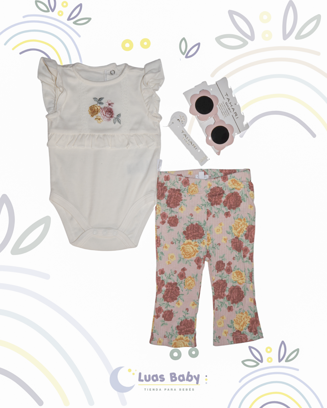 Conjunto Body + Pantalón Floral + Lentes Sol Niña