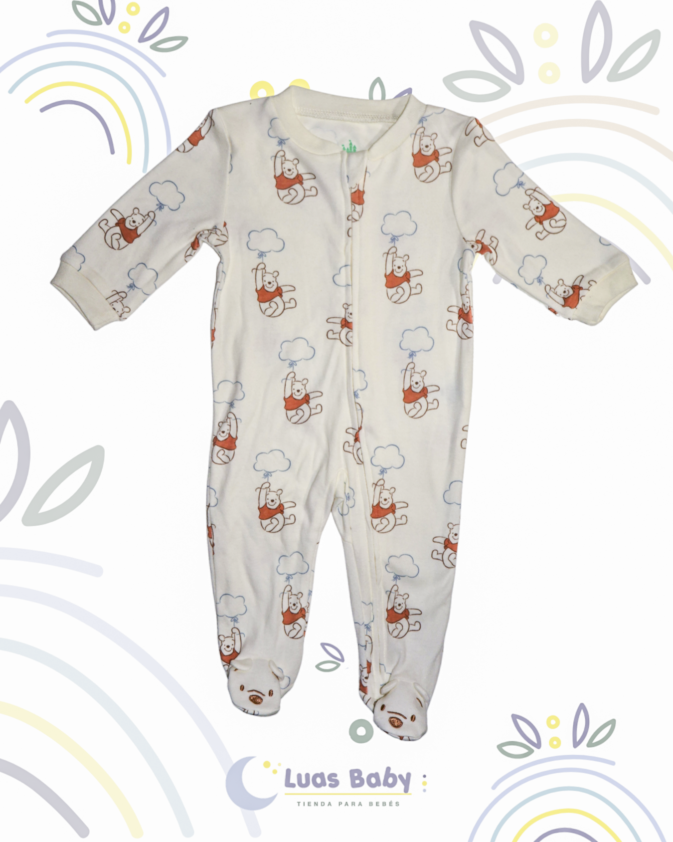 Sleeper Entero con Pie Winnie Pooh Nubes Crema