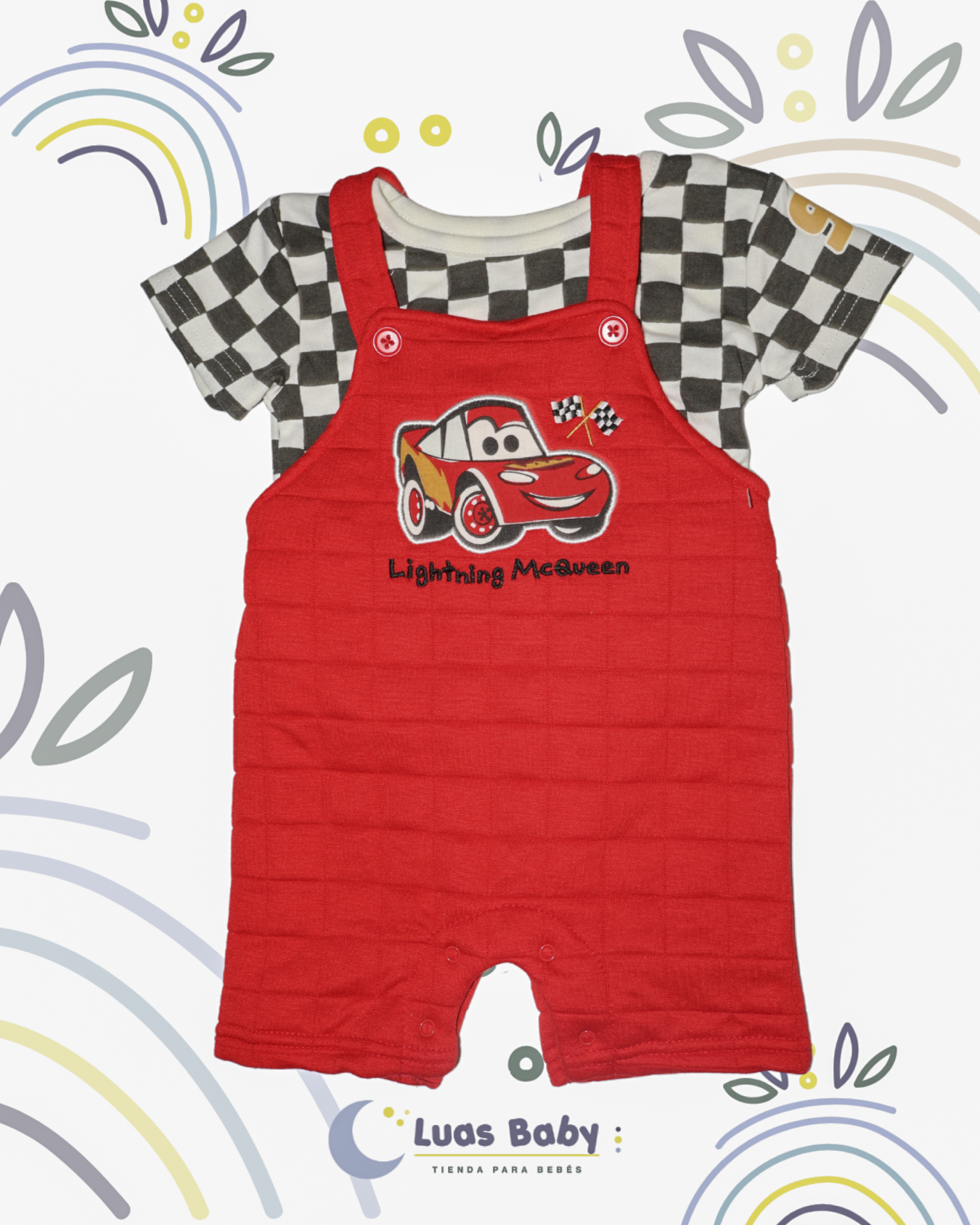 Conjunto Overol + Camiseta Lightning McQueen Rojo