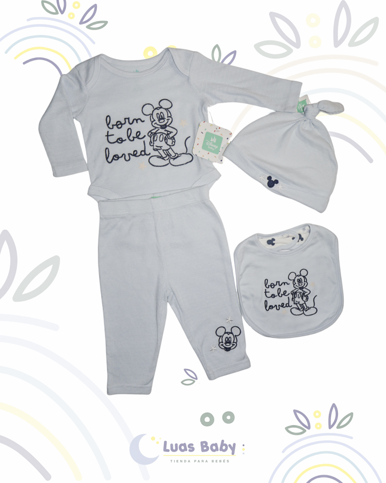 Conjunto 4 Piezas Mickey Mouse Born to be Loved Recién Nacido