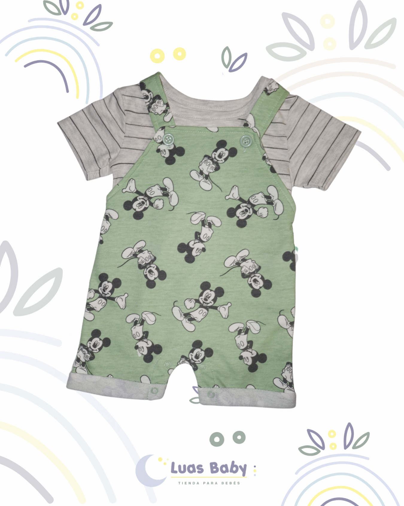 Conjunto Overol + Camiseta Mickey Mouse Verde