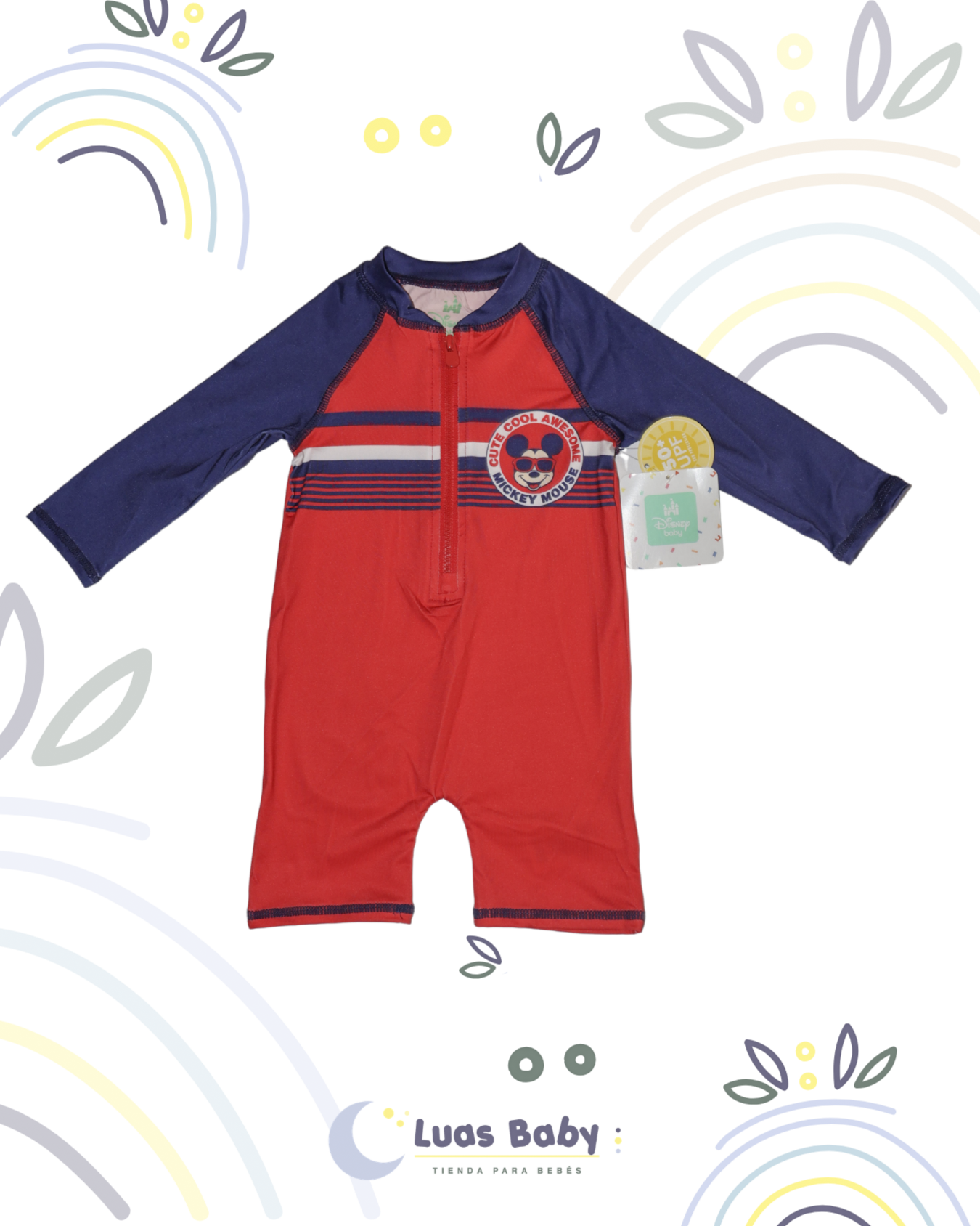 Traje de Baño Rash Guard Mickey Mouse Rojo Azul