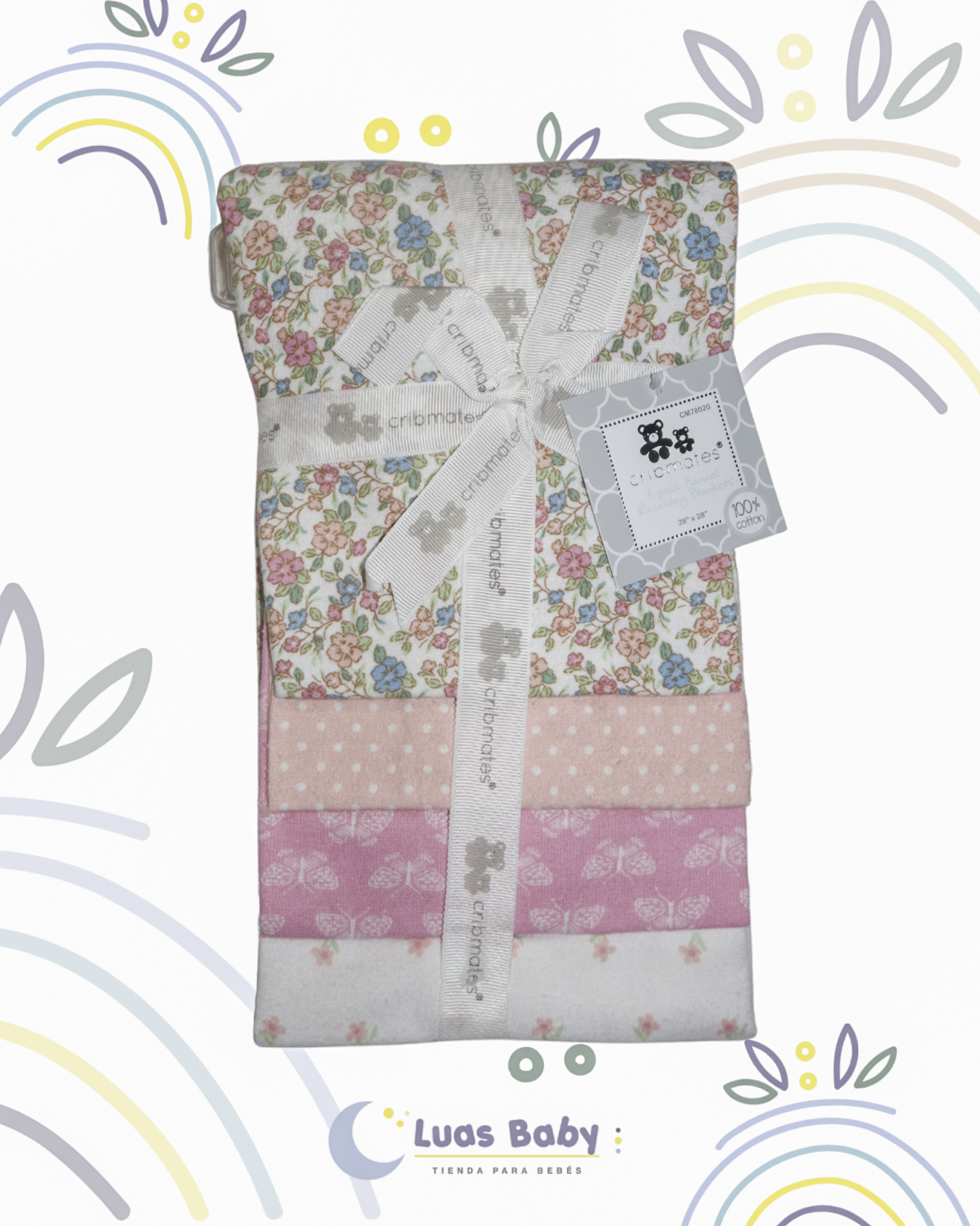 Pack 4 Muselinas Floral Rosa Cribmates Niña