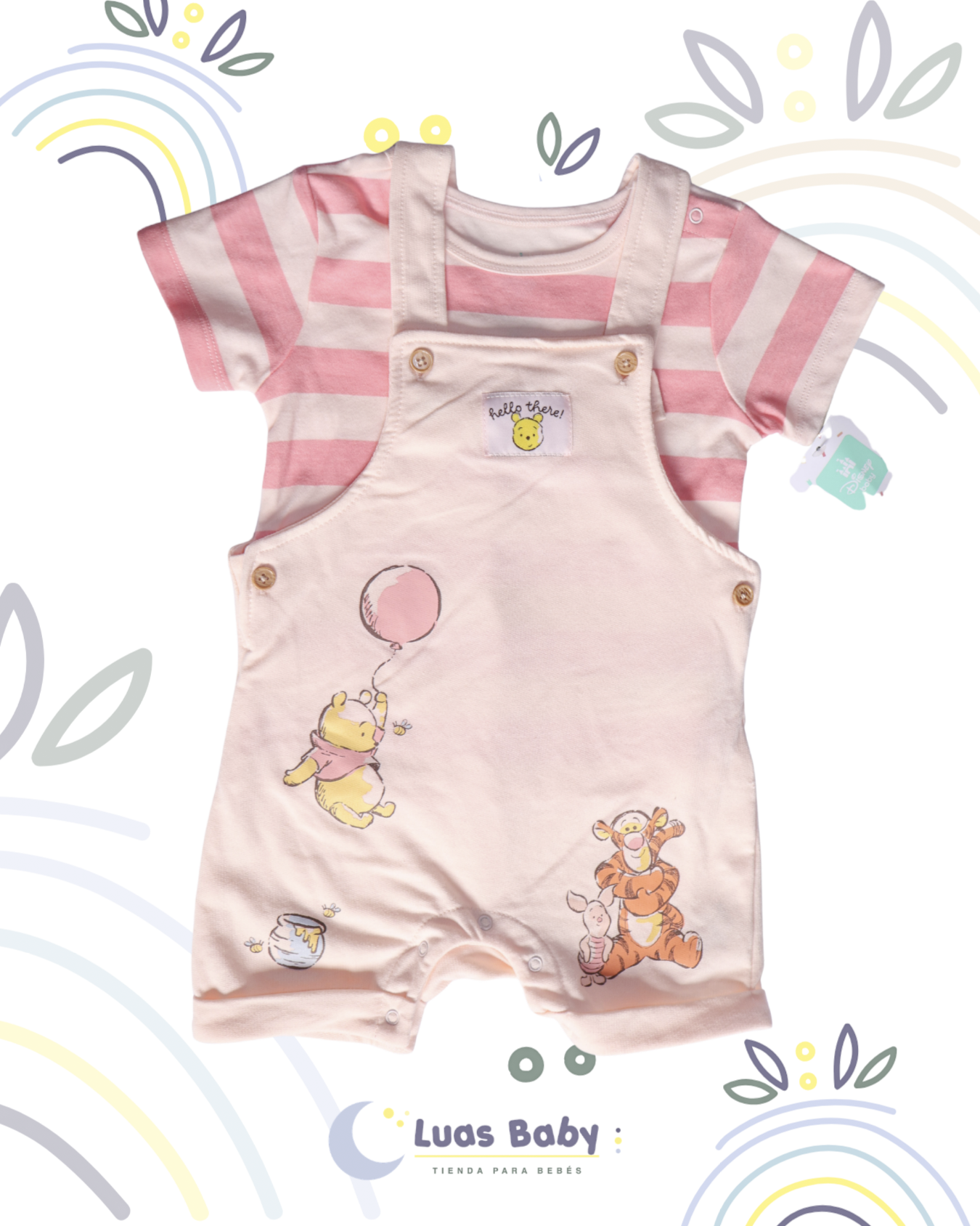 Conjunto Overol + Camiseta Winnie Pooh + Tigger Rosa Claro