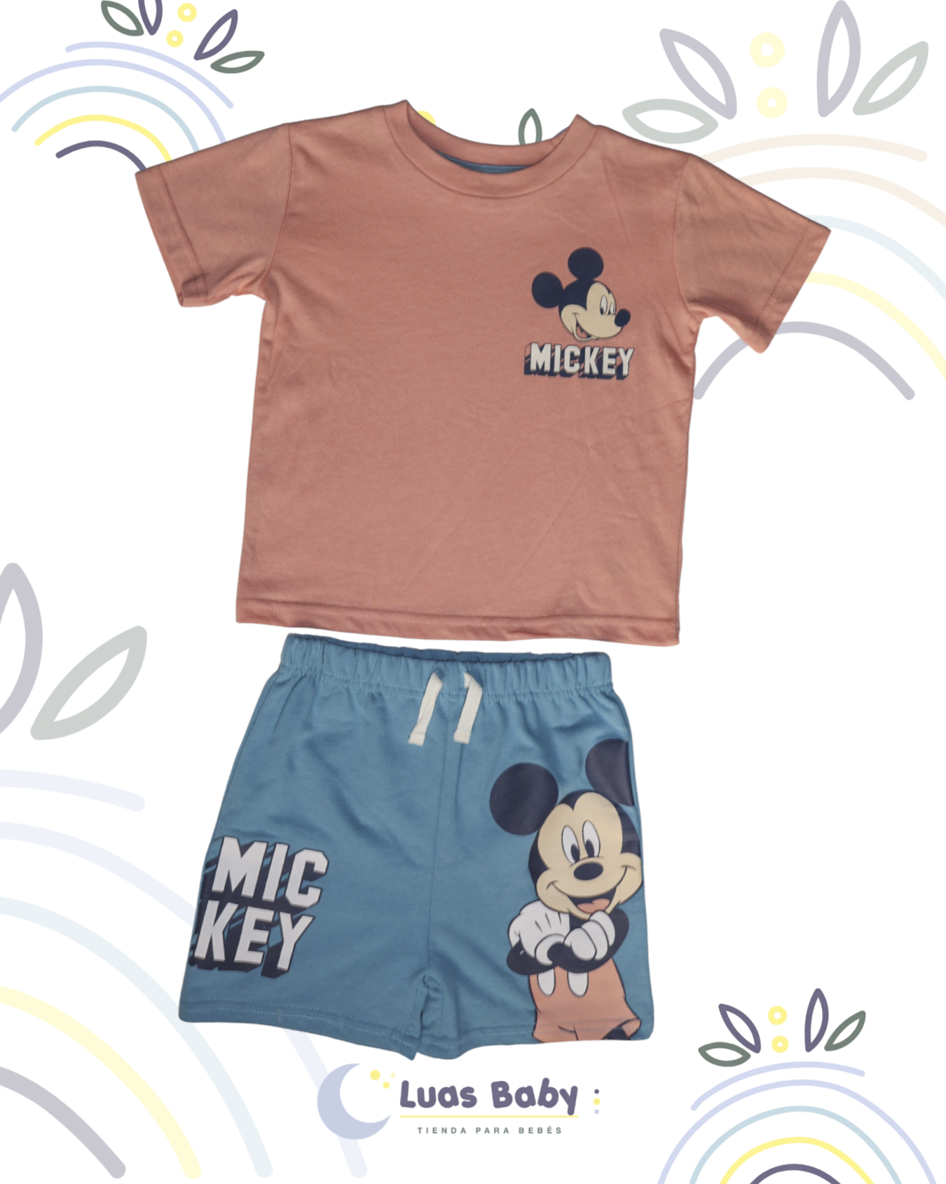Conjunto Camiseta + Short Mickey Mouse Durazno Niño