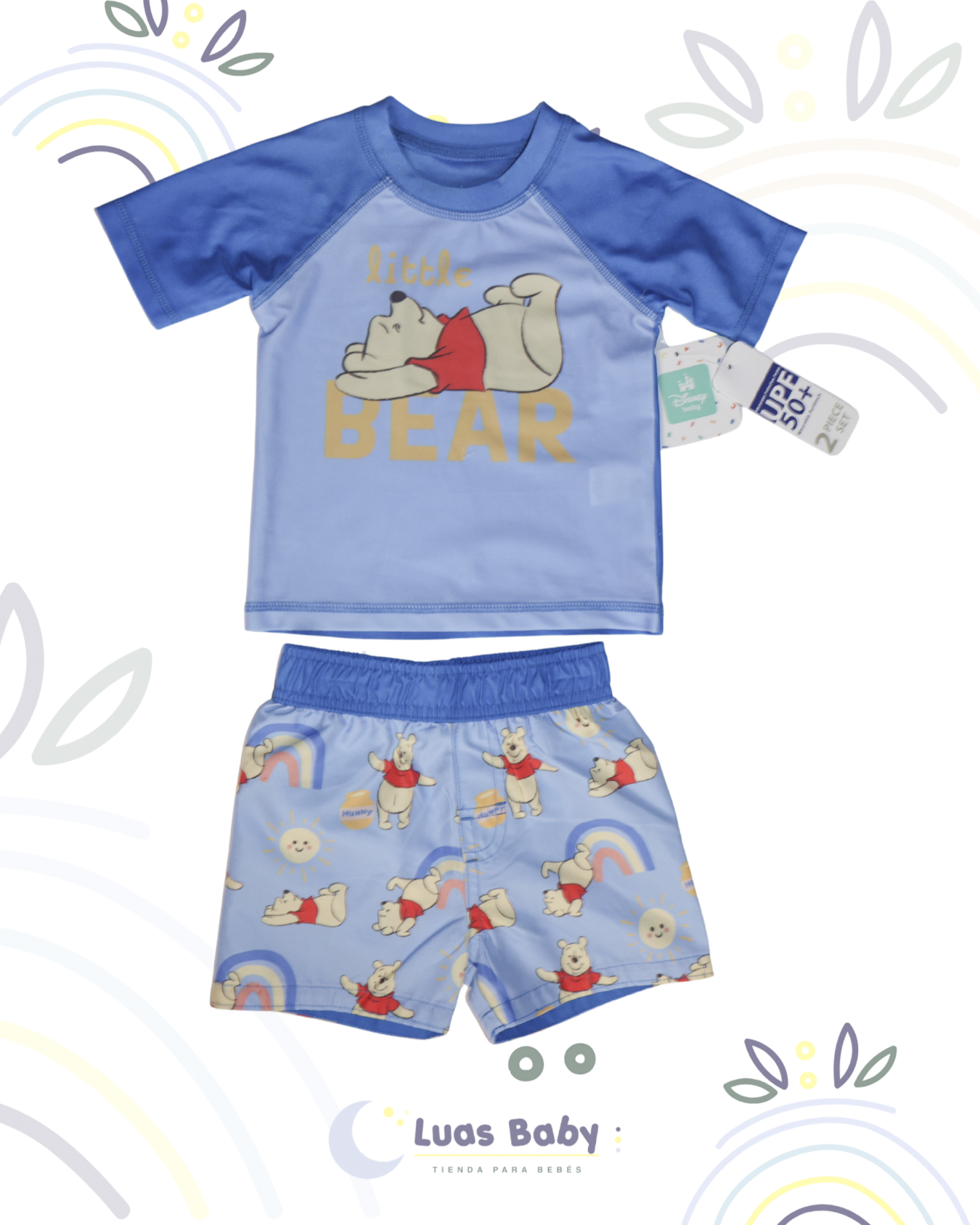Traje de Baño 2 Piezas Winnie Pooh Little Bear Azul Niño