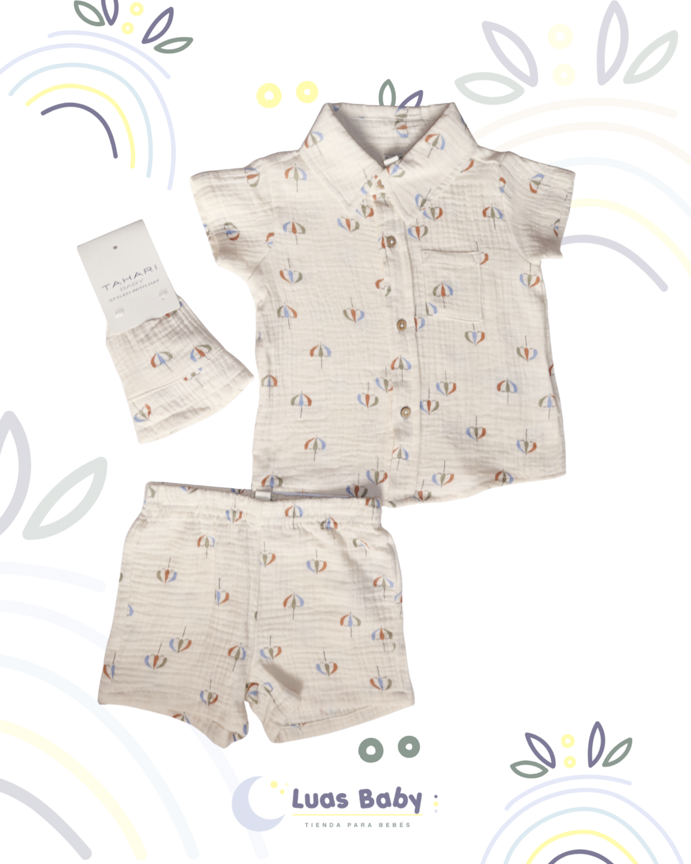 Conjunto Camisa + Short Globos Aerostáticos Crema Neutro