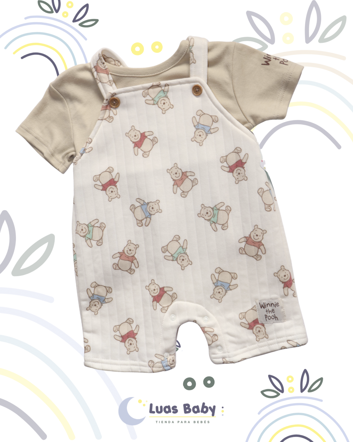 Conjunto Overol + Camiseta Winnie Pooh Crema