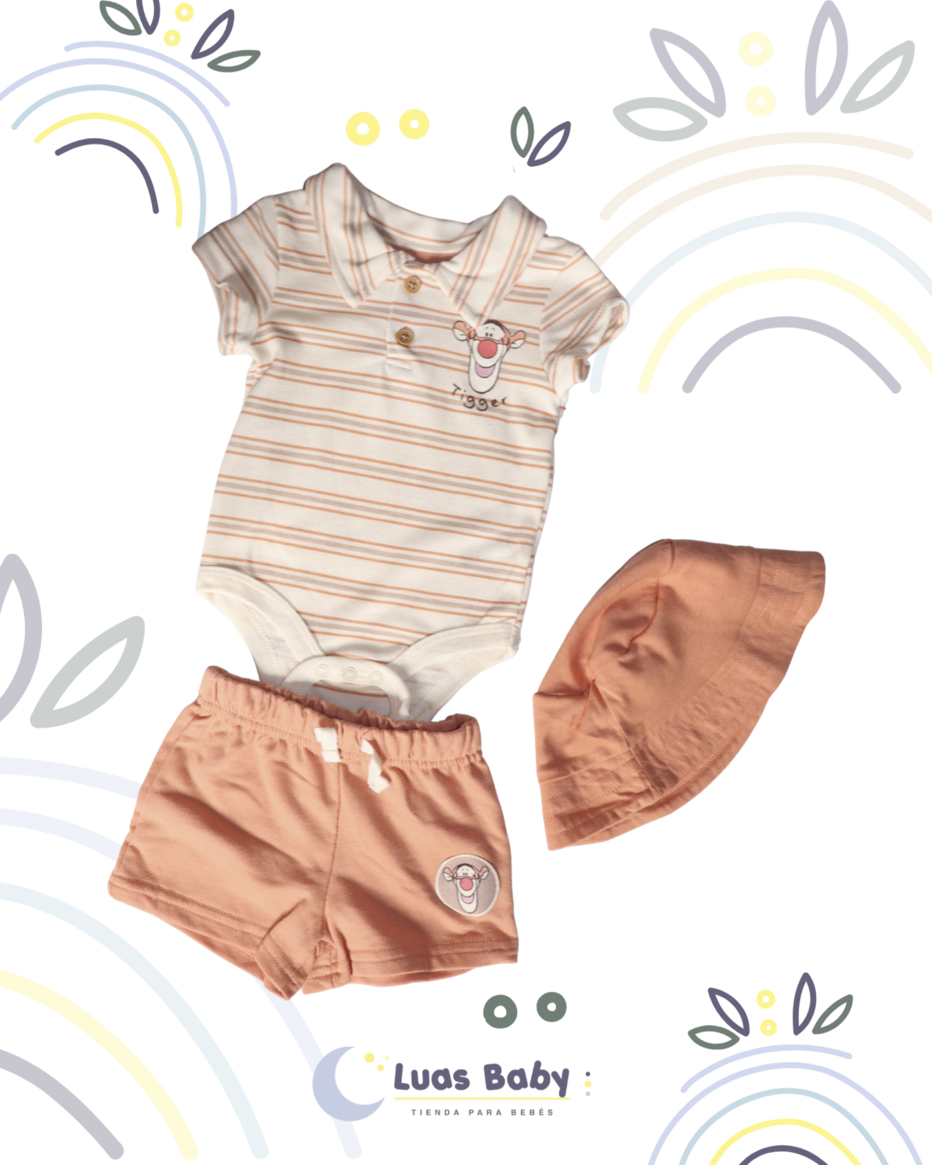 Conjunto 3 Piezas Tigger Body + Short + Gorro Terracota