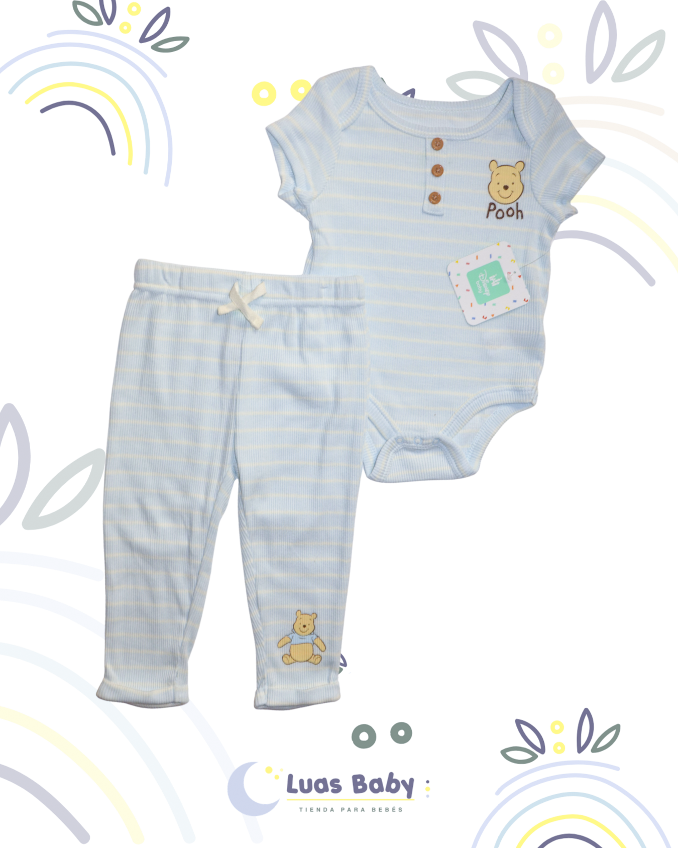 Conjunto Body + Pantalón Winnie Pooh Azul Cielo Niño